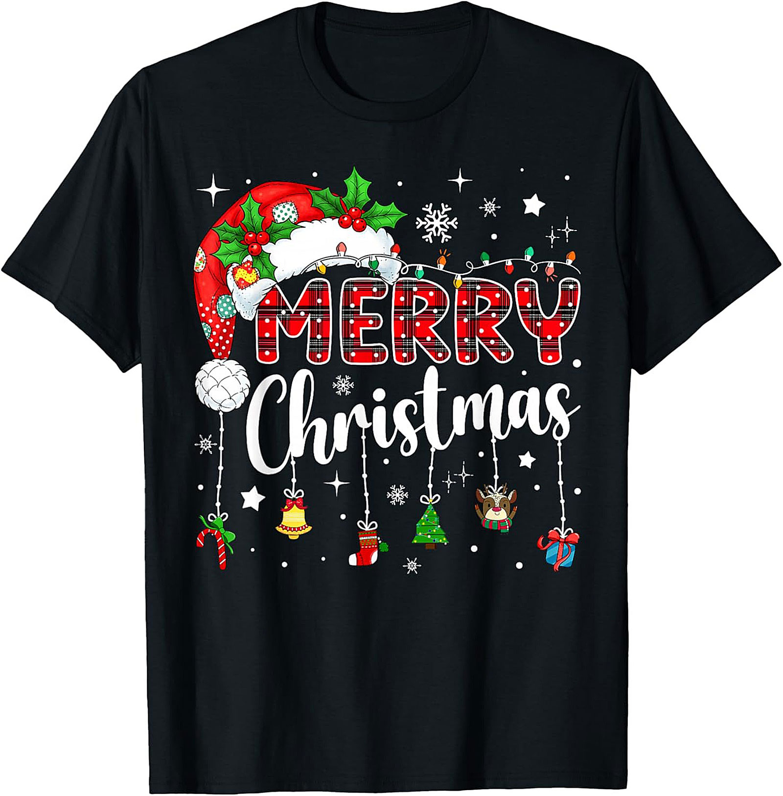Plaid Merry Christmas Graphic Tee Festive Unisex Shirt Gift