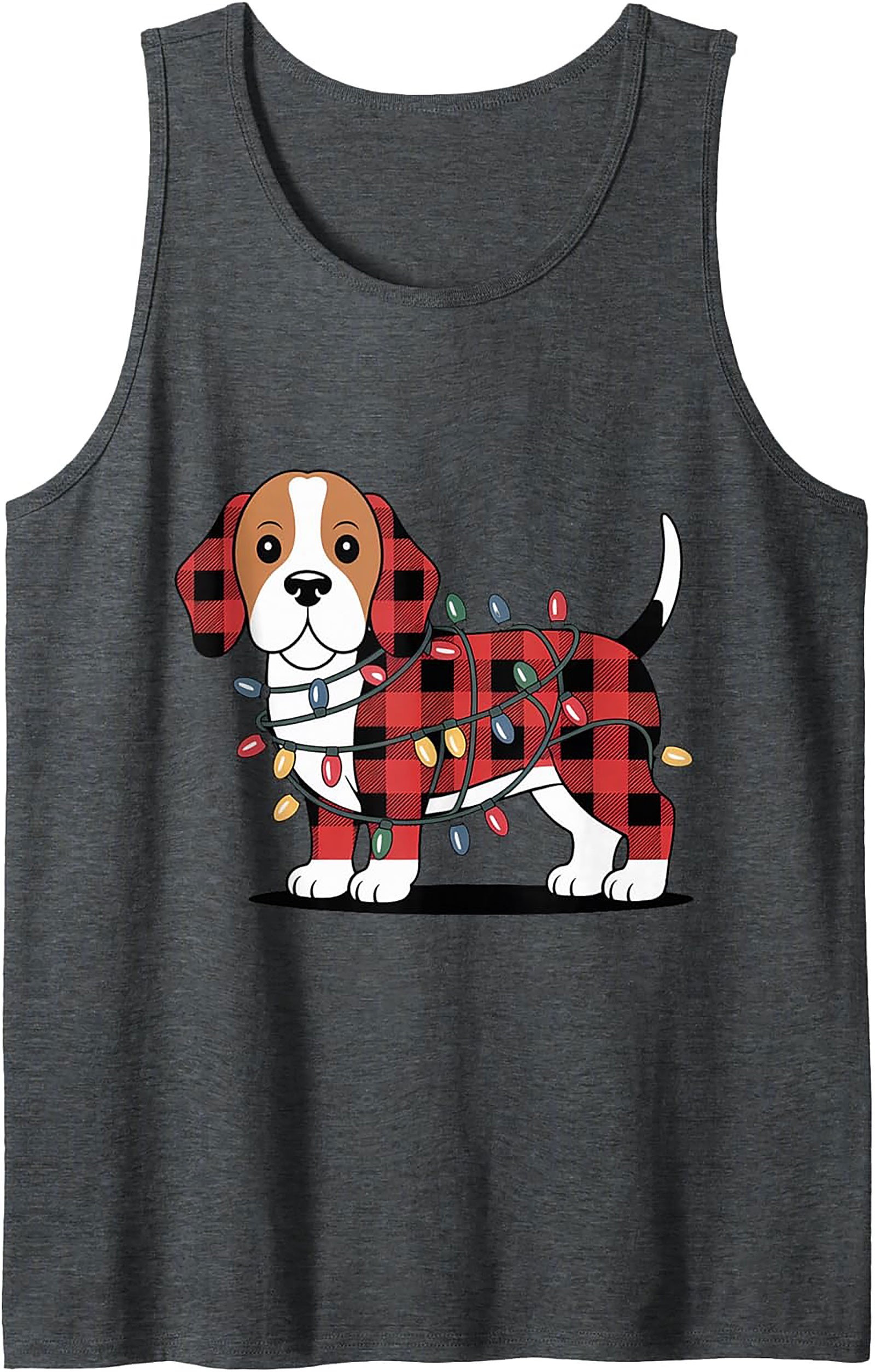 Festive Plaid Puppy Christmas Beagle Tank Top