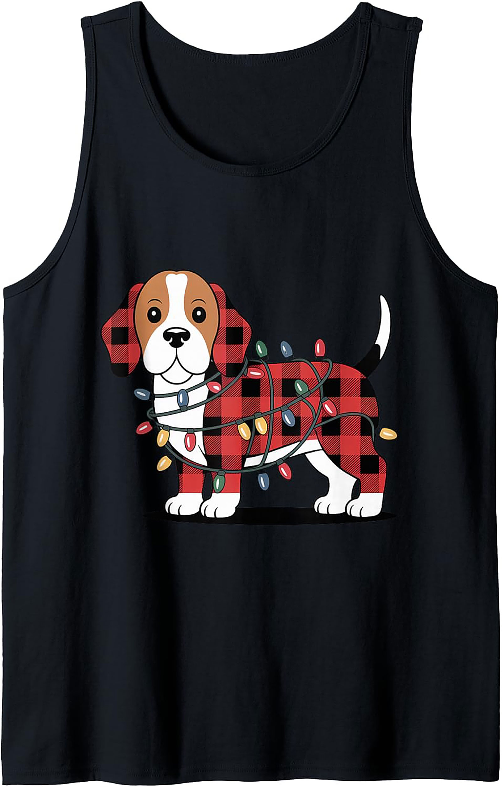 Festive Plaid Puppy Christmas Beagle Tank Top