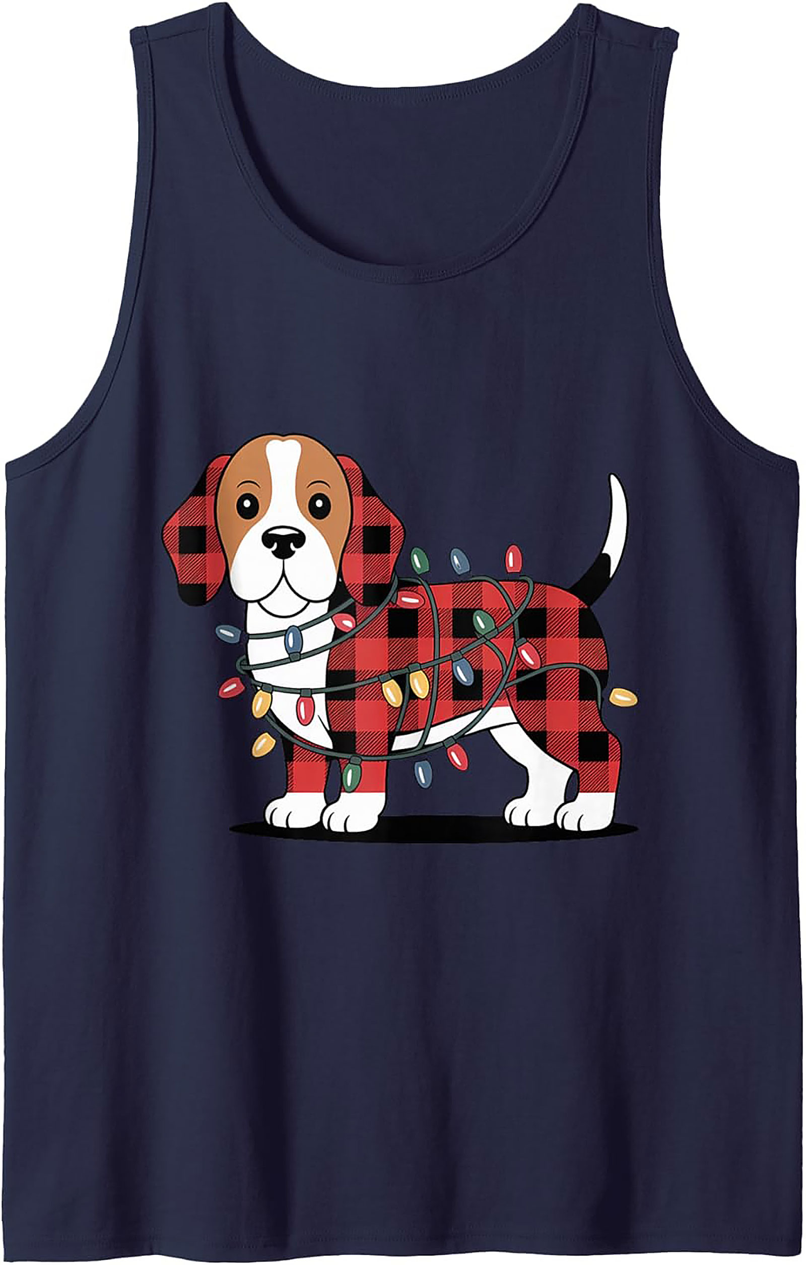 Festive Plaid Puppy Christmas Beagle Tank Top