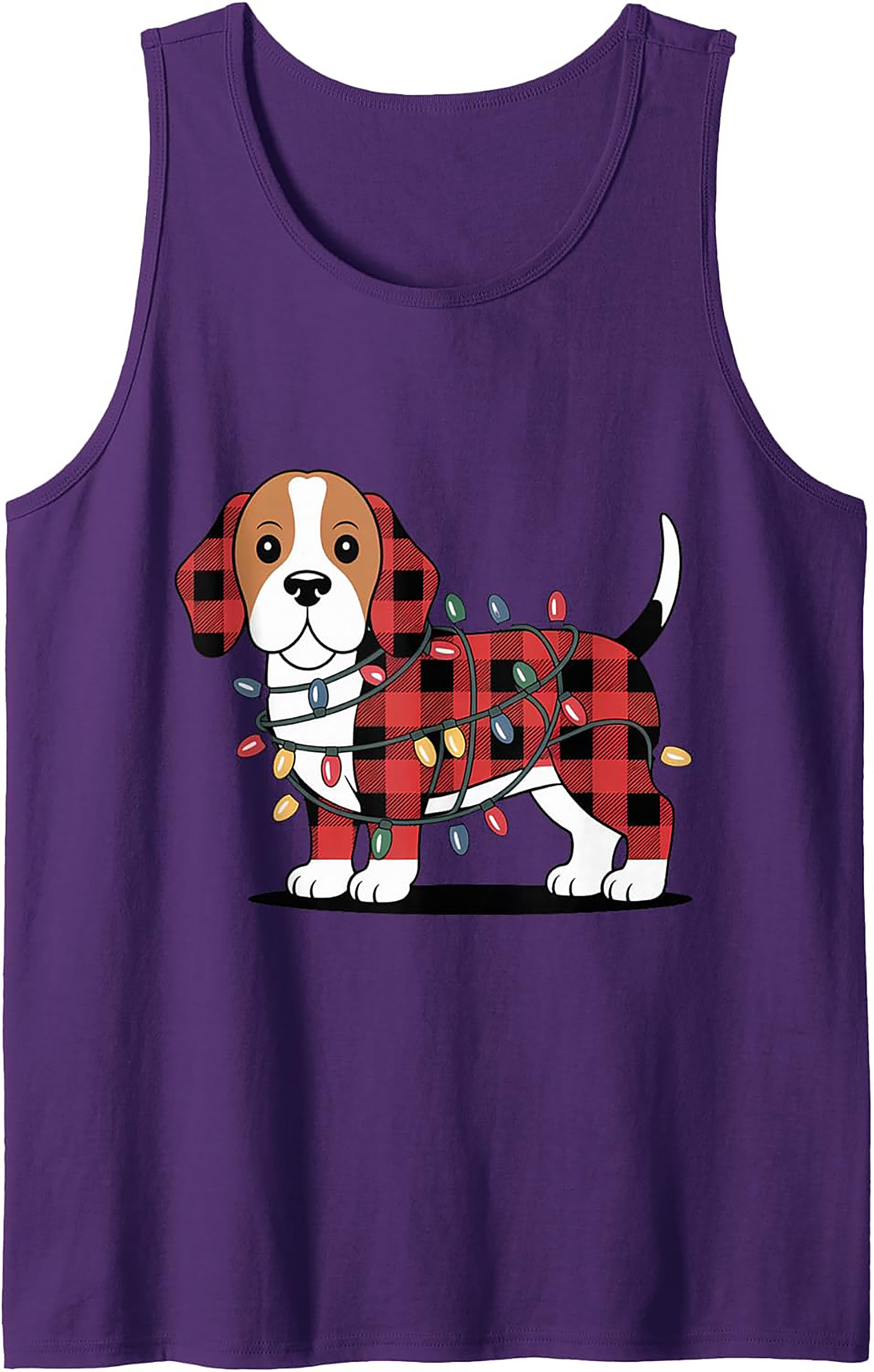 Festive Plaid Puppy Christmas Beagle Tank Top