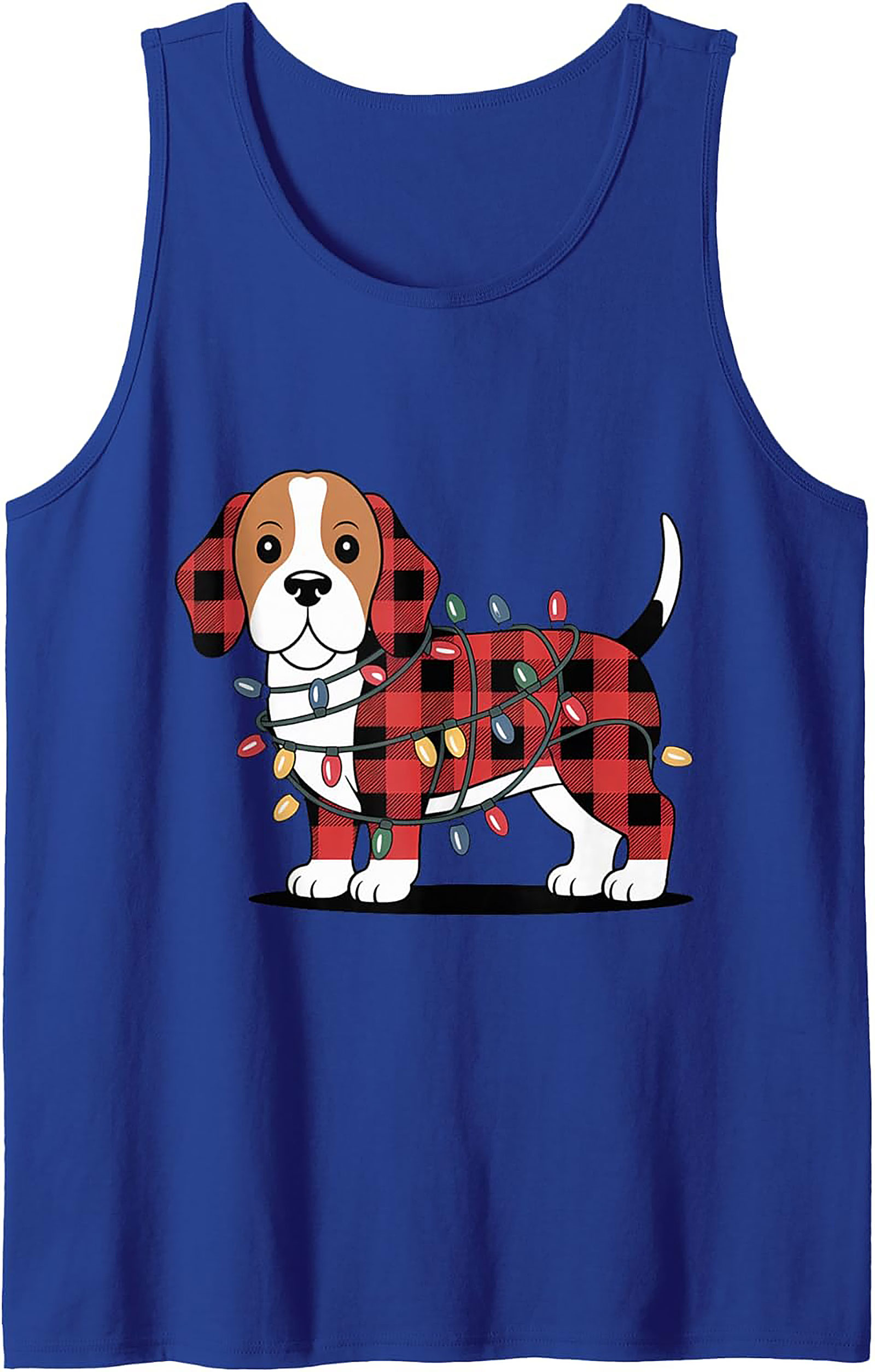 Festive Plaid Puppy Christmas Beagle Tank Top