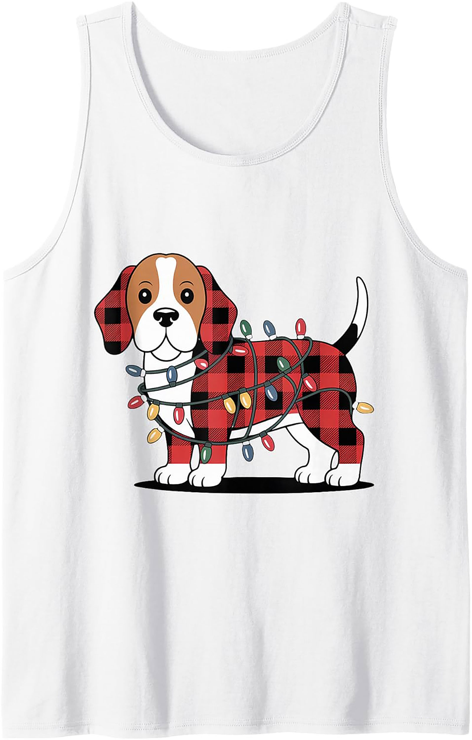 Festive Plaid Puppy Christmas Beagle Tank Top