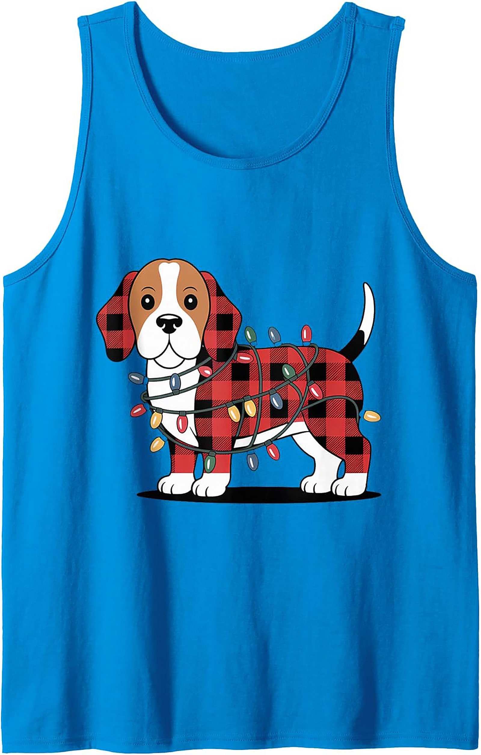 Festive Plaid Puppy Christmas Beagle Tank Top