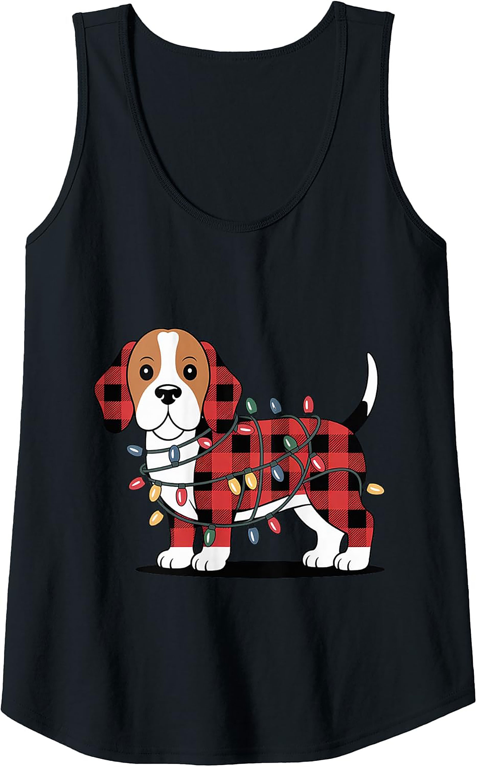 Festive Plaid Puppy Christmas Beagle Tank Top