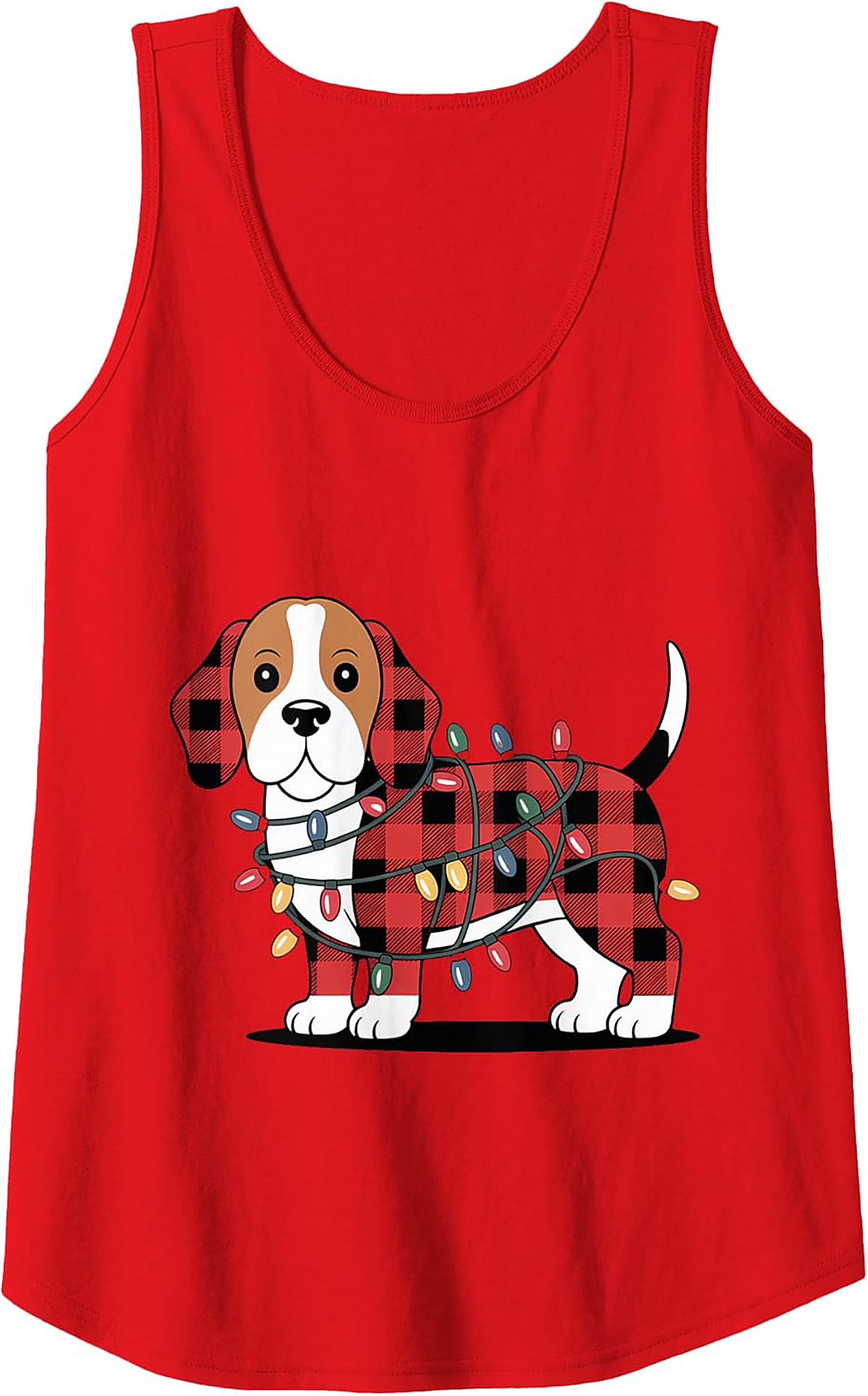 Festive Plaid Puppy Christmas Beagle Tank Top
