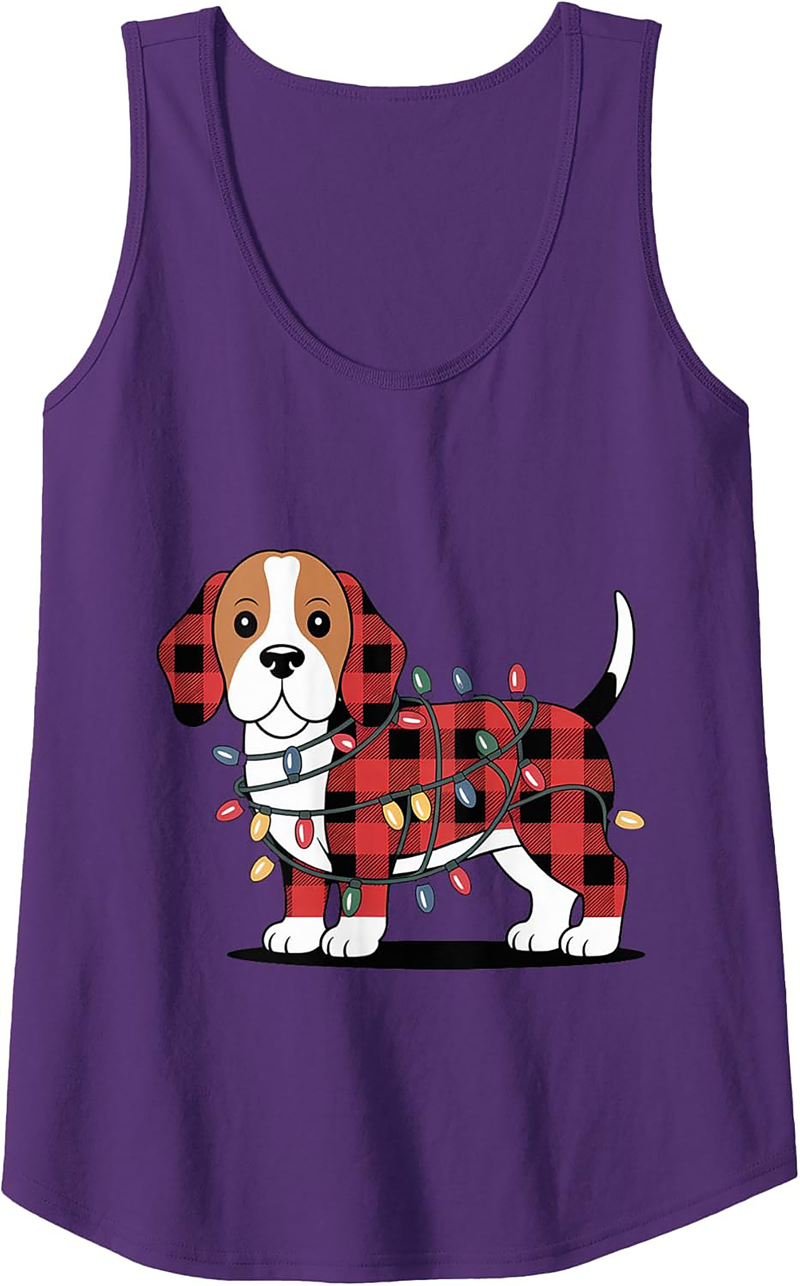 Festive Plaid Puppy Christmas Beagle Tank Top