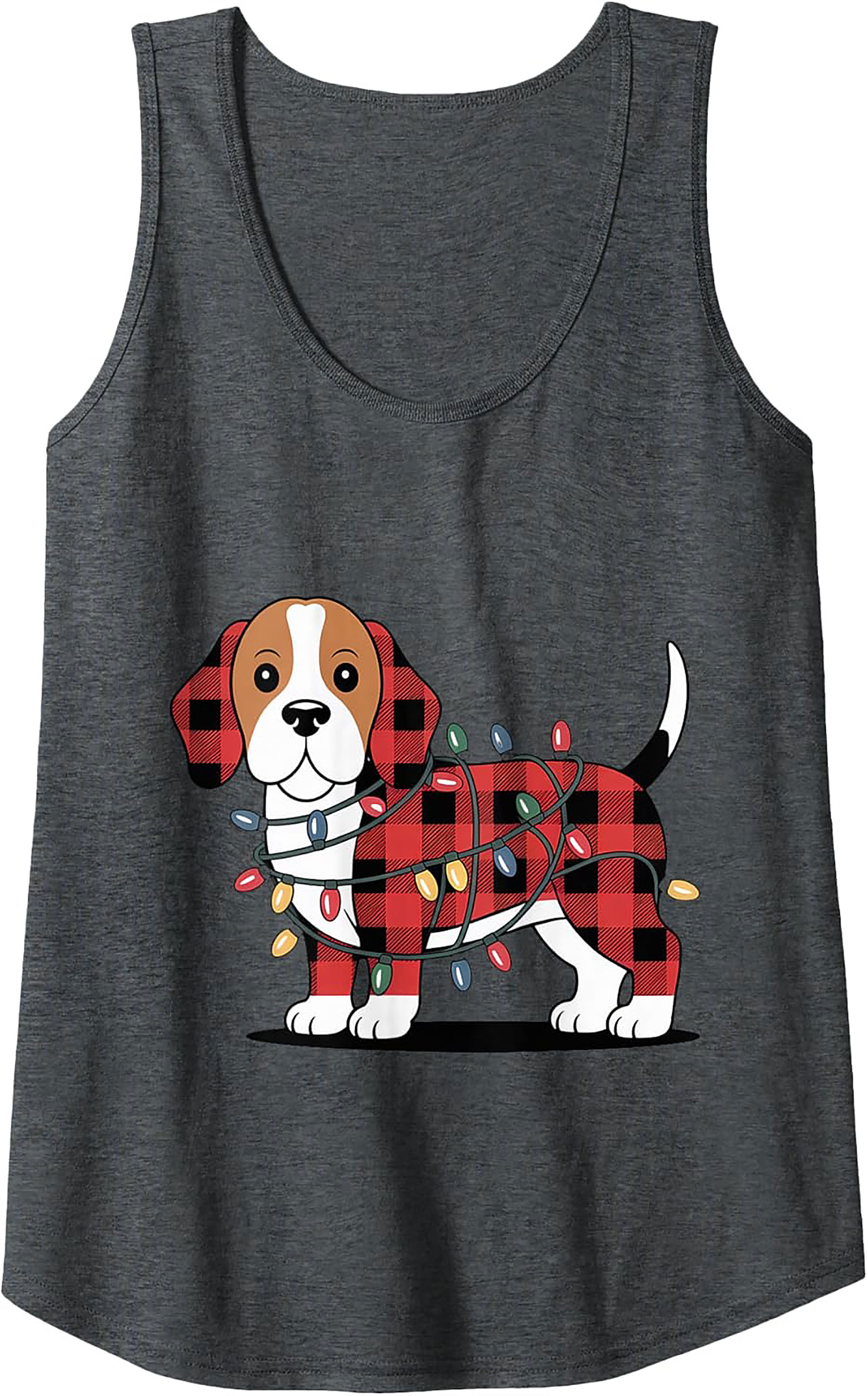Festive Plaid Puppy Christmas Beagle Tank Top