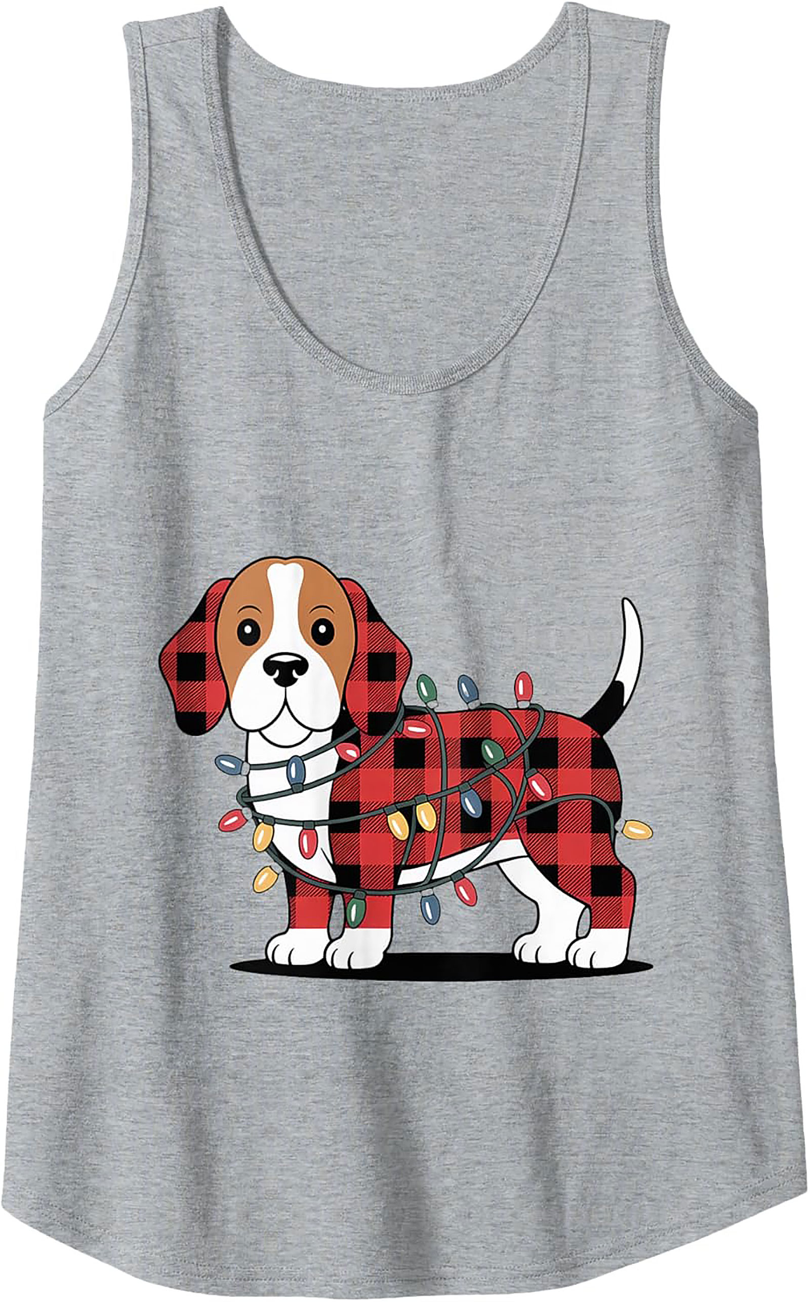 Festive Plaid Puppy Christmas Beagle Tank Top