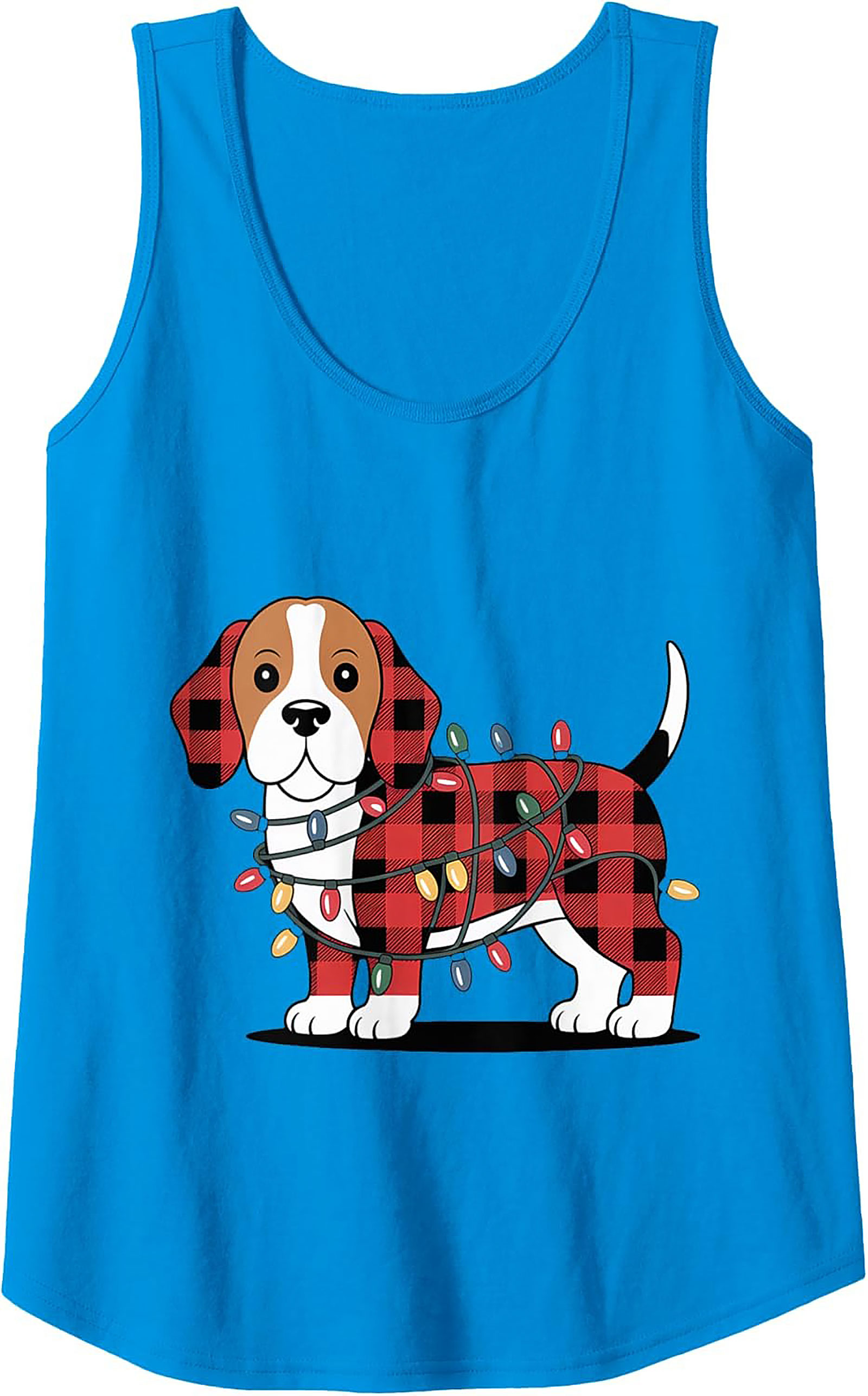 Festive Plaid Puppy Christmas Beagle Tank Top