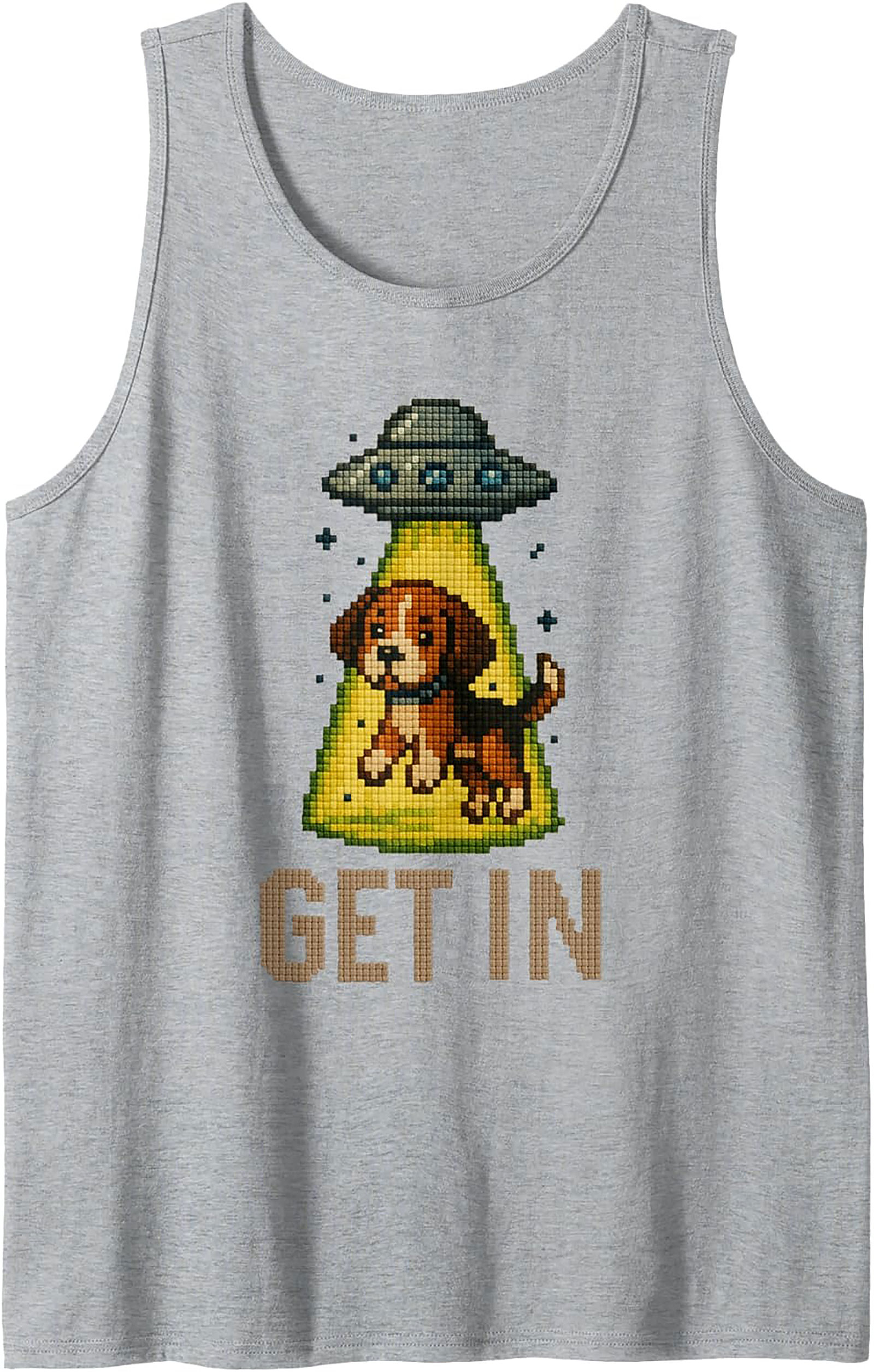 Funny Pixel Beagle UFO Graphic Tank Top | "GET IN" Unisex Sleeveless Shirt
