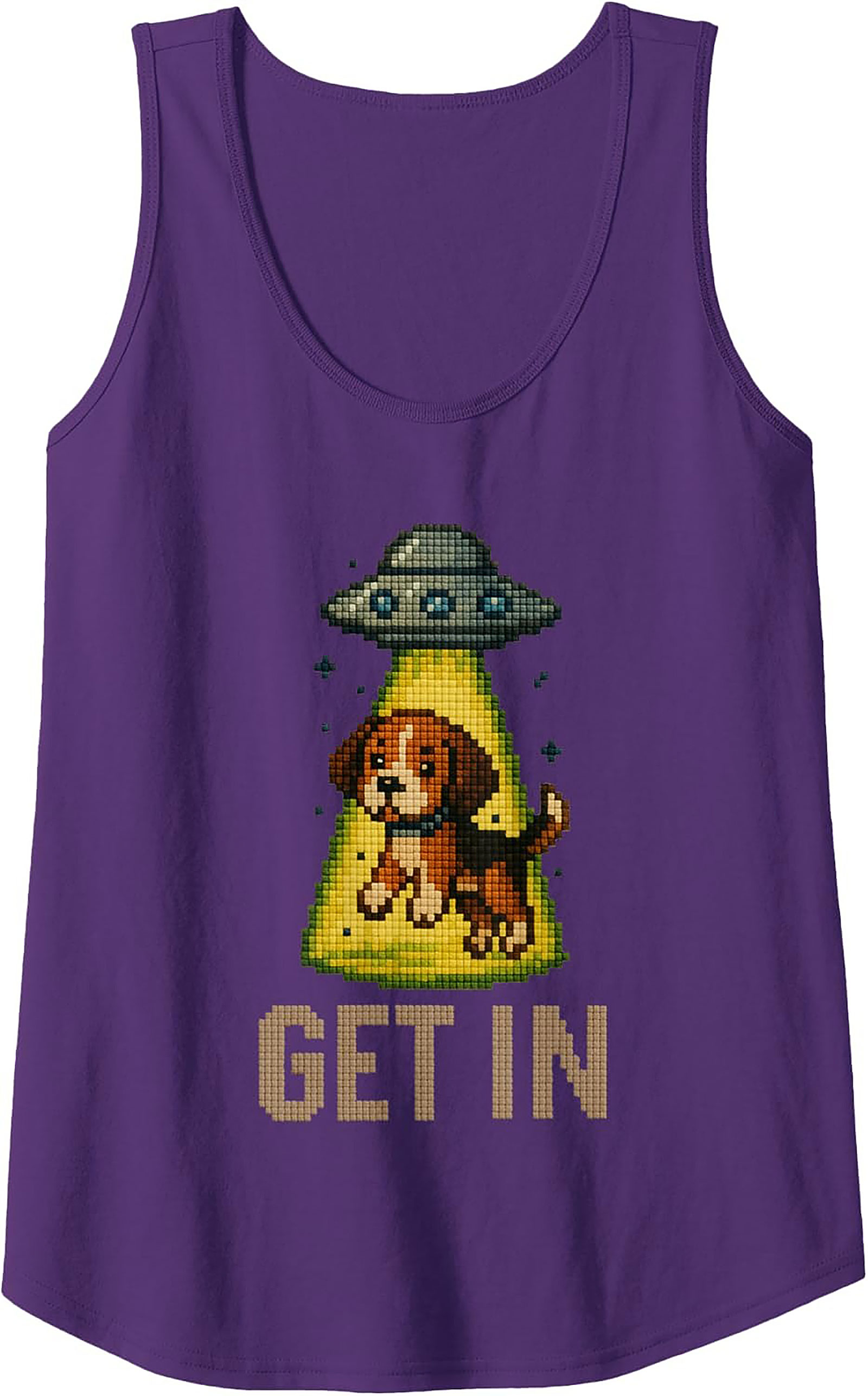 Funny Pixel Beagle UFO Graphic Tank Top | "GET IN" Unisex Sleeveless Shirt