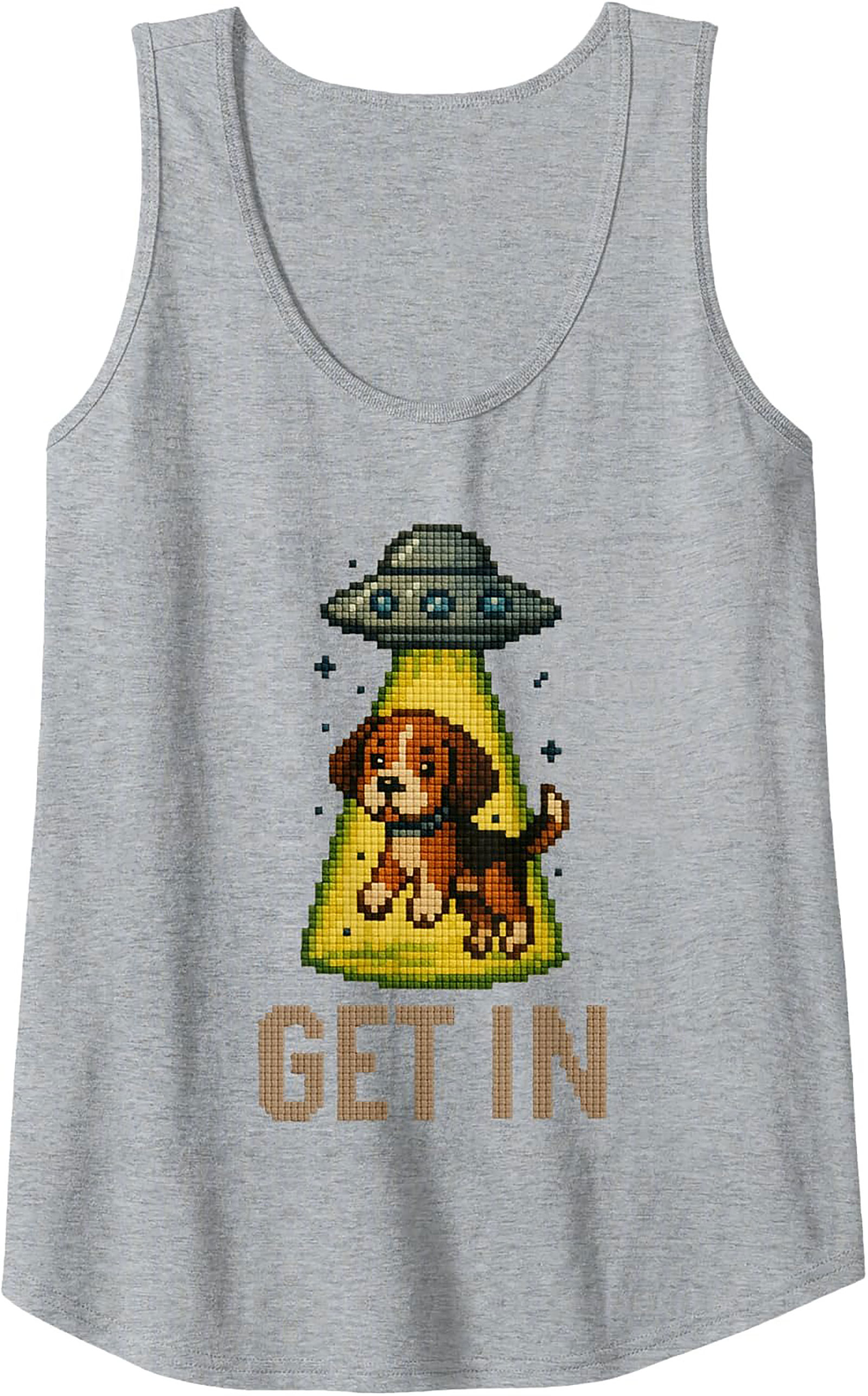 Funny Pixel Beagle UFO Graphic Tank Top | "GET IN" Unisex Sleeveless Shirt