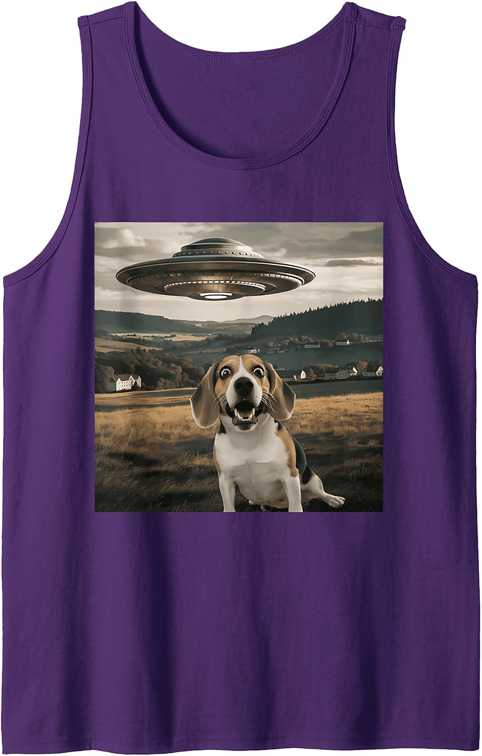 Surprised Beagle UFO Tank Top | Funny Dog Alien Encounter Graphic Tank