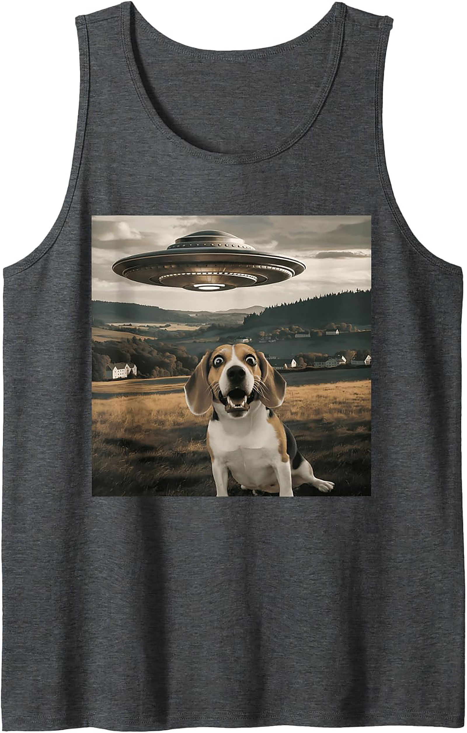 Surprised Beagle UFO Tank Top | Funny Dog Alien Encounter Graphic Tank