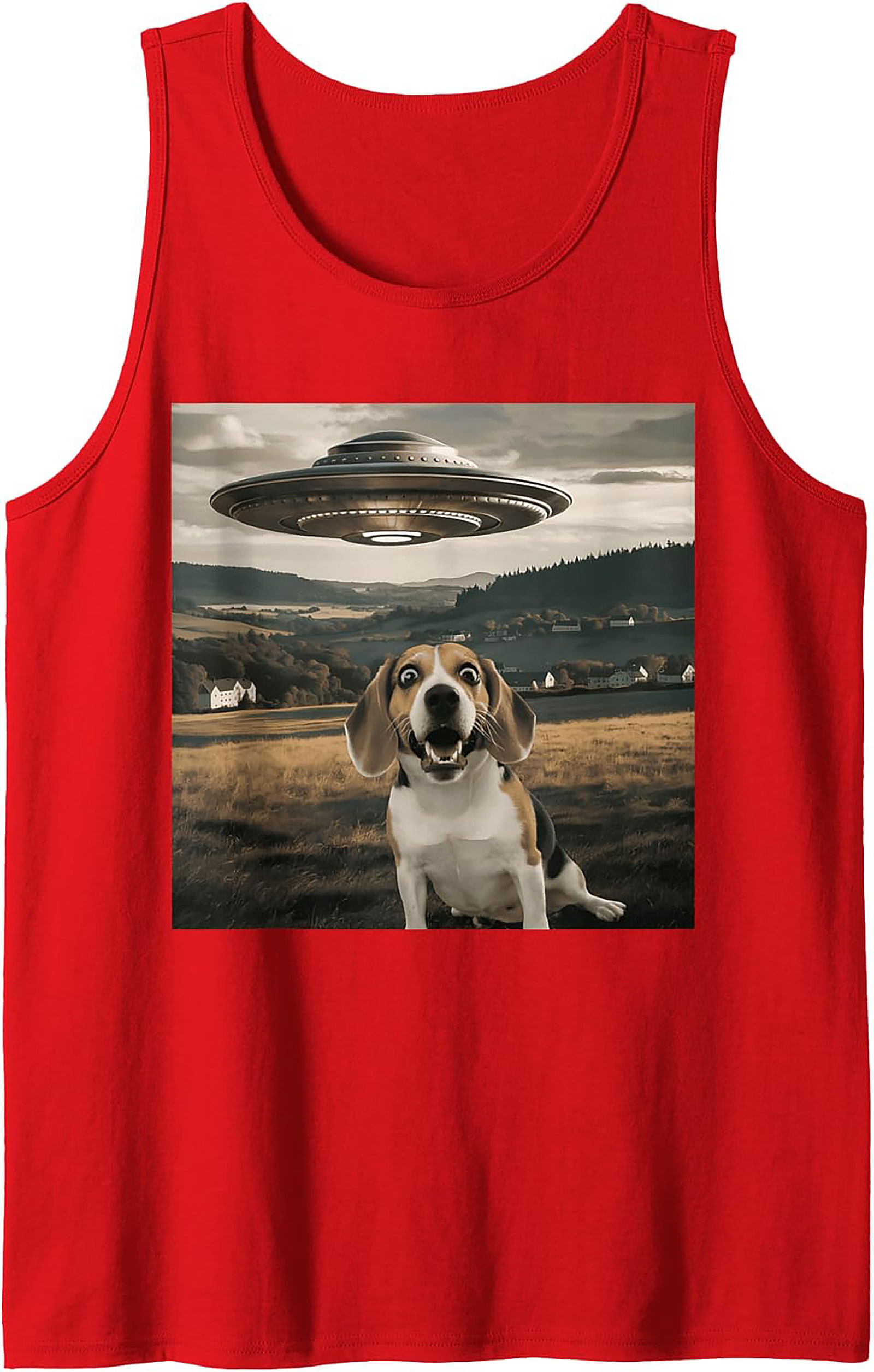 Surprised Beagle UFO Tank Top | Funny Dog Alien Encounter Graphic Tank