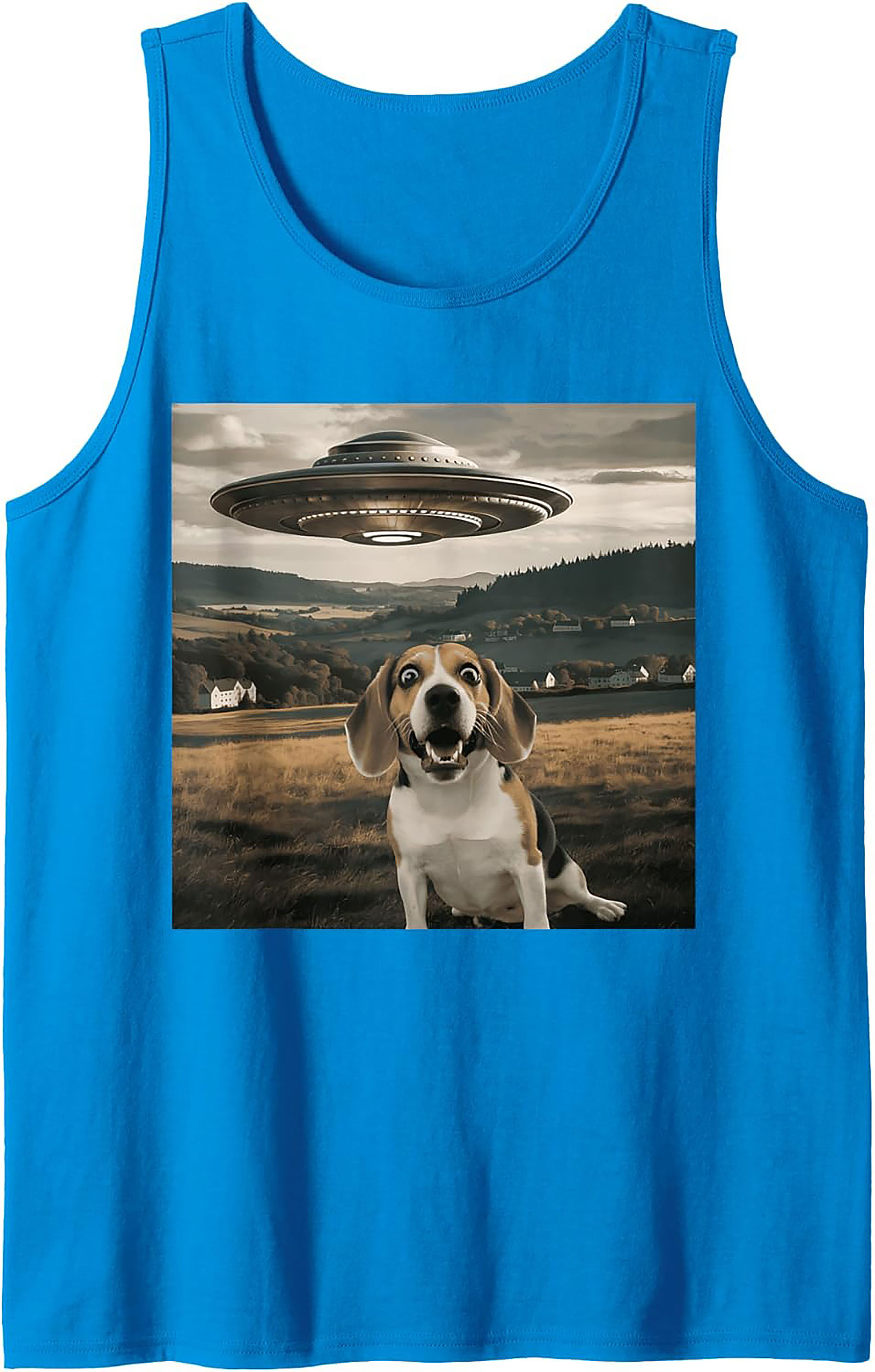 Surprised Beagle UFO Tank Top | Funny Dog Alien Encounter Graphic Tank