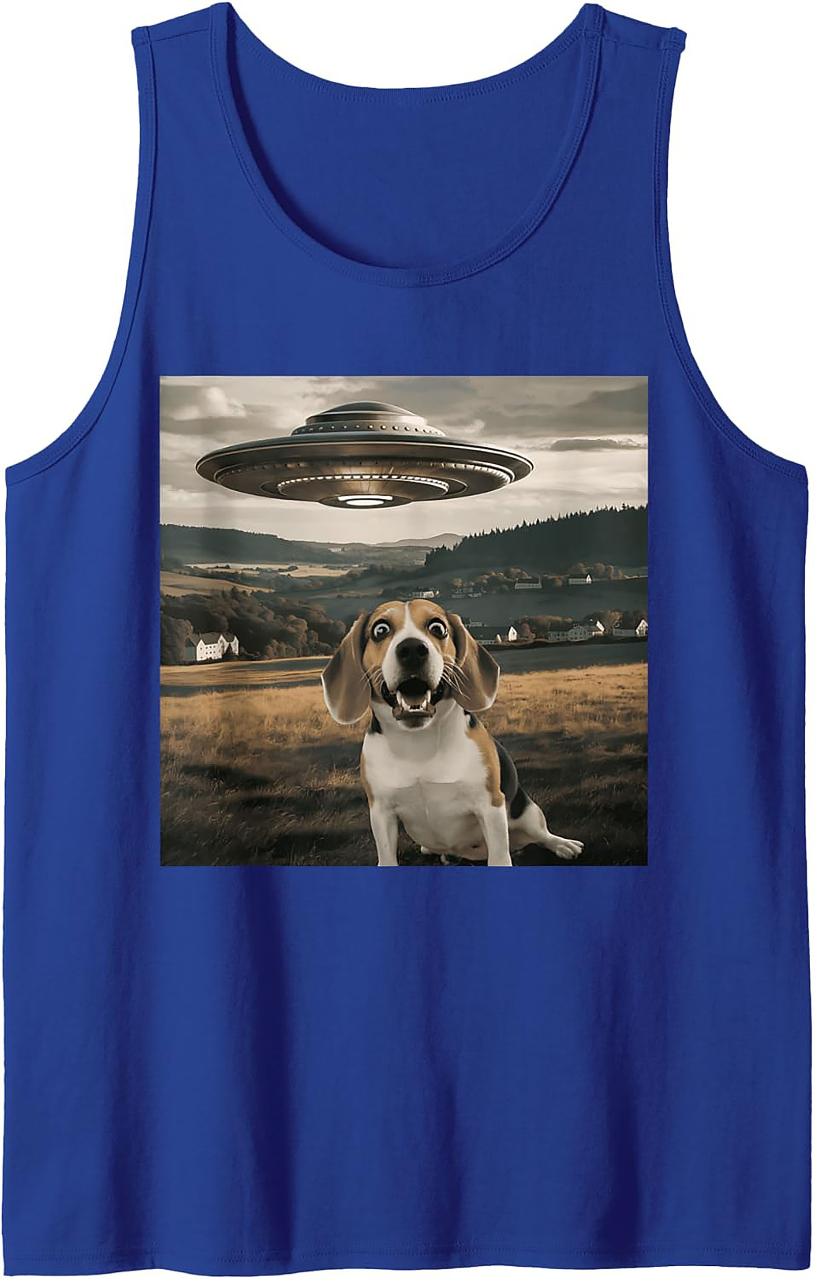 Surprised Beagle UFO Tank Top | Funny Dog Alien Encounter Graphic Tank