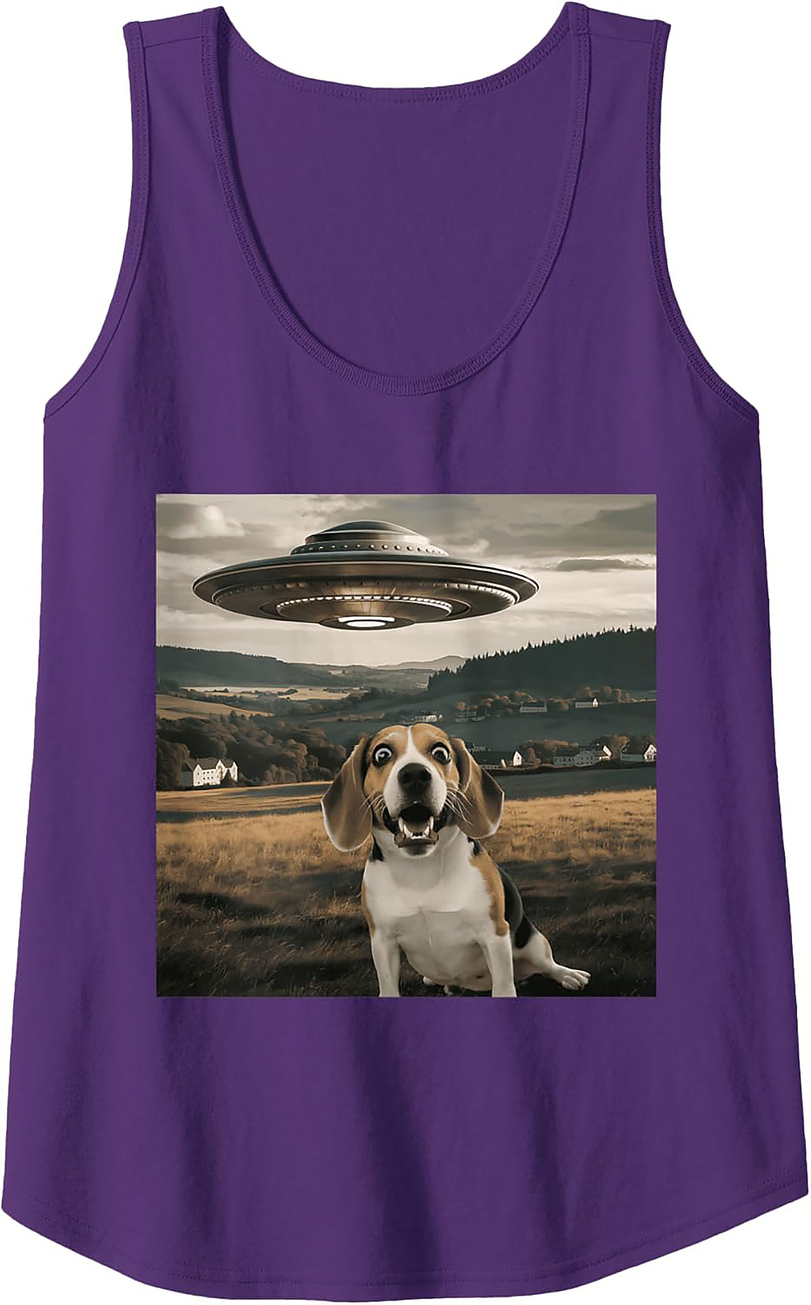 Surprised Beagle UFO Tank Top | Funny Dog Alien Encounter Graphic Tank