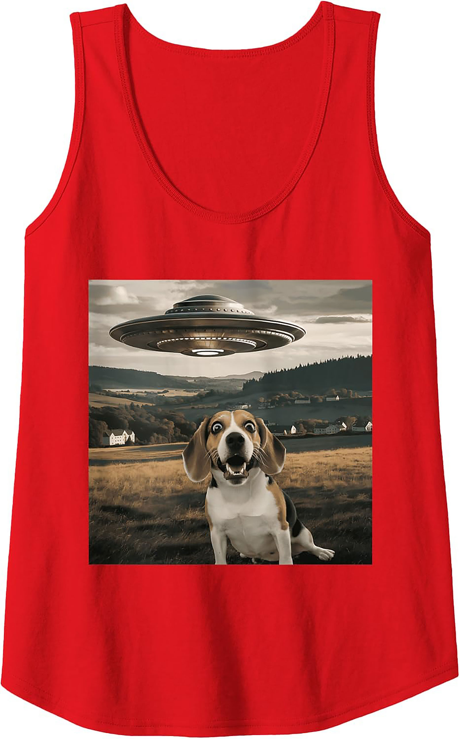 Surprised Beagle UFO Tank Top | Funny Dog Alien Encounter Graphic Tank