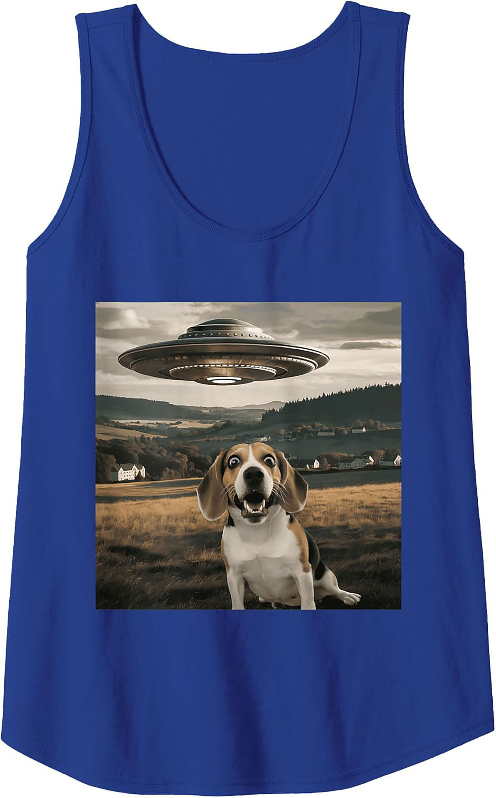 Surprised Beagle UFO Tank Top | Funny Dog Alien Encounter Graphic Tank