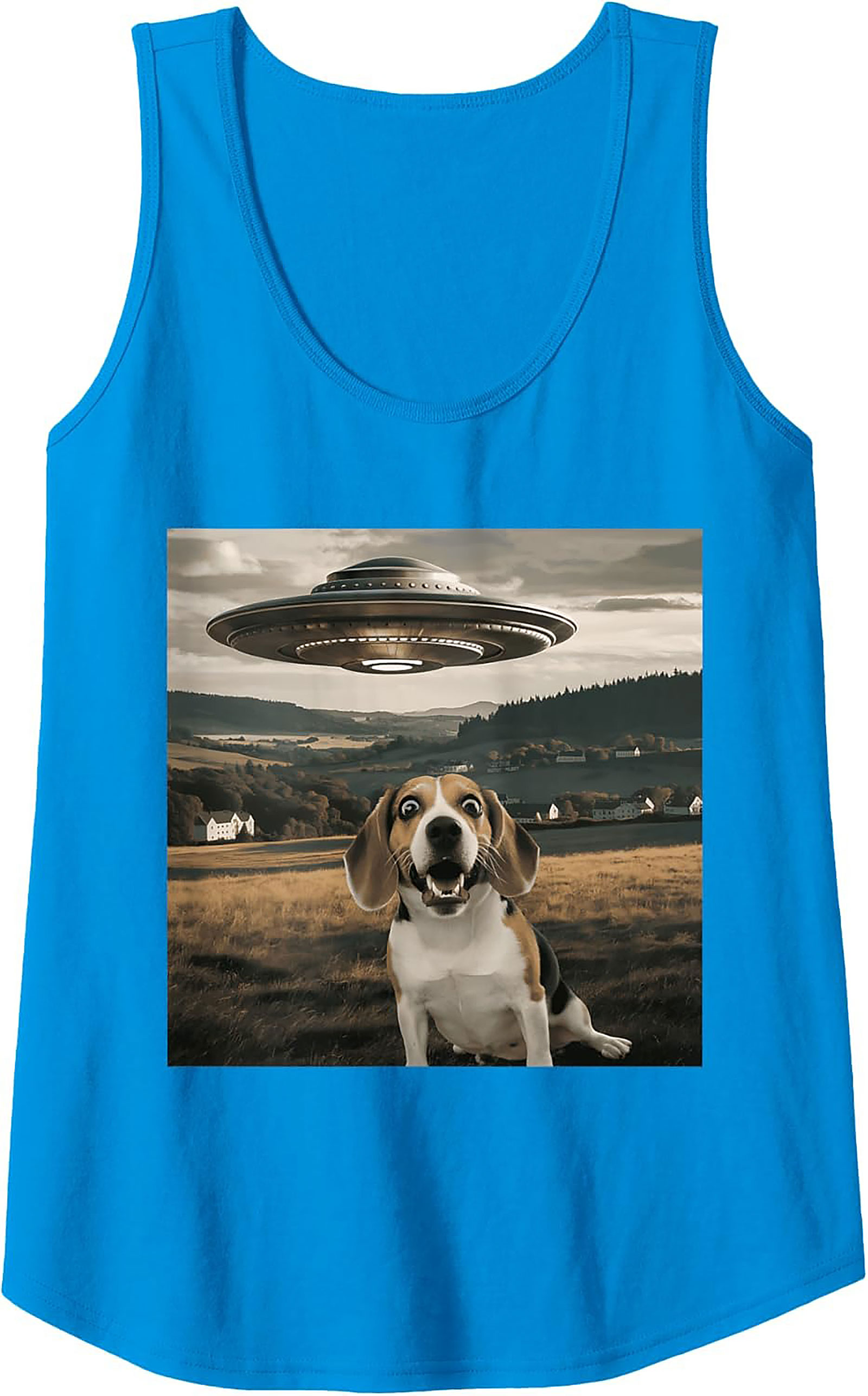 Surprised Beagle UFO Tank Top | Funny Dog Alien Encounter Graphic Tank