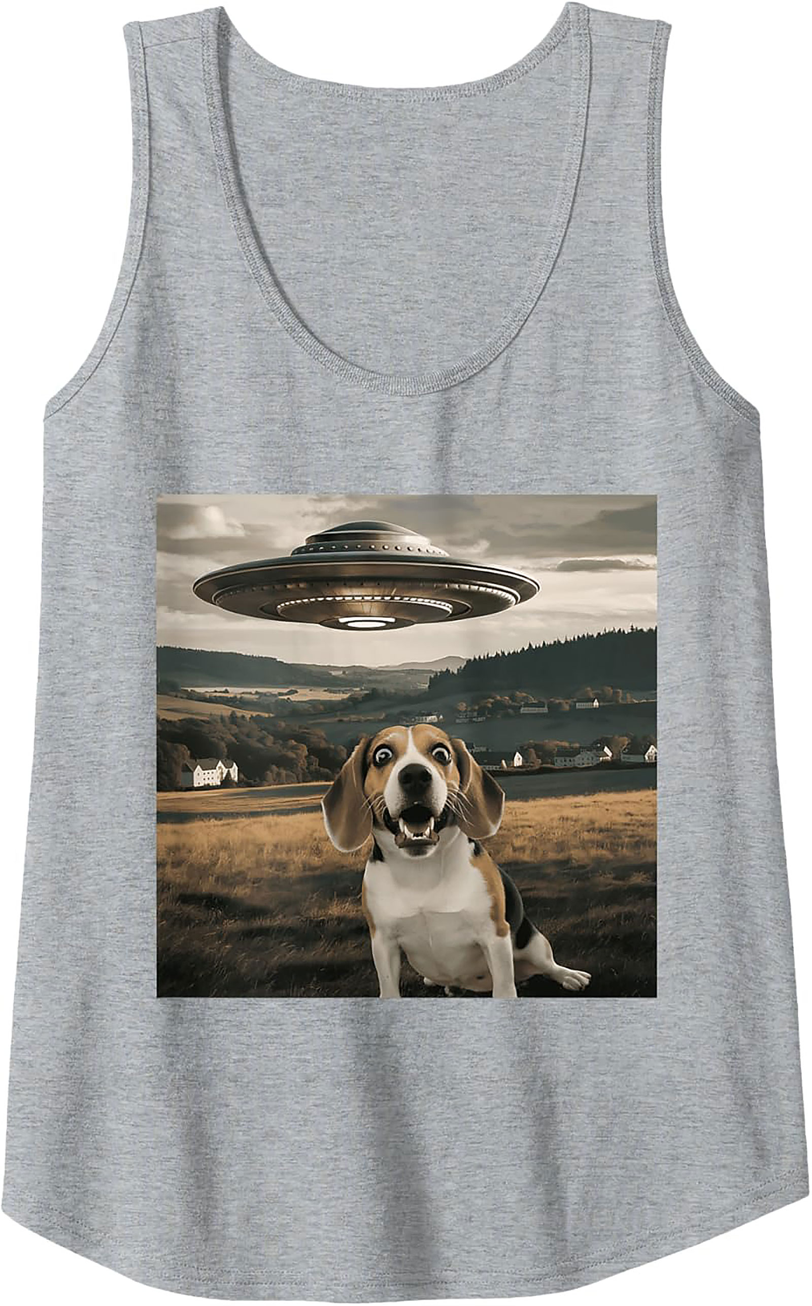 Surprised Beagle UFO Tank Top | Funny Dog Alien Encounter Graphic Tank