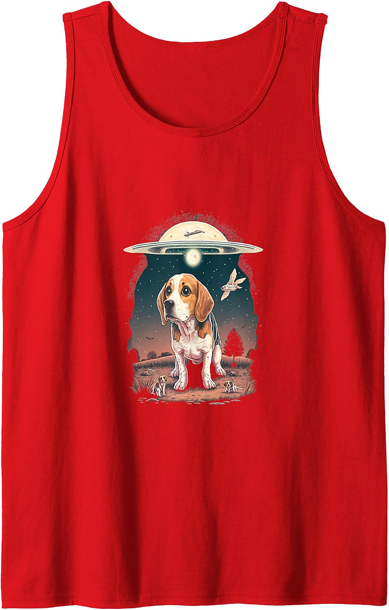 Beagle UFO Abduction Graphic Tank Top