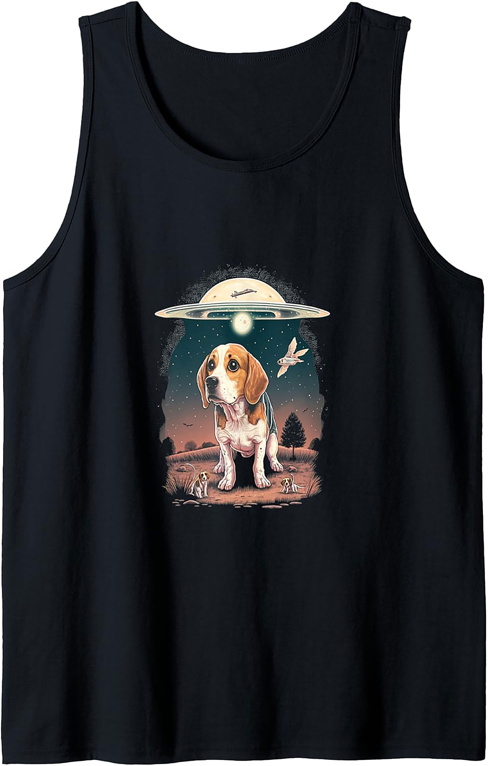Beagle UFO Abduction Graphic Tank Top