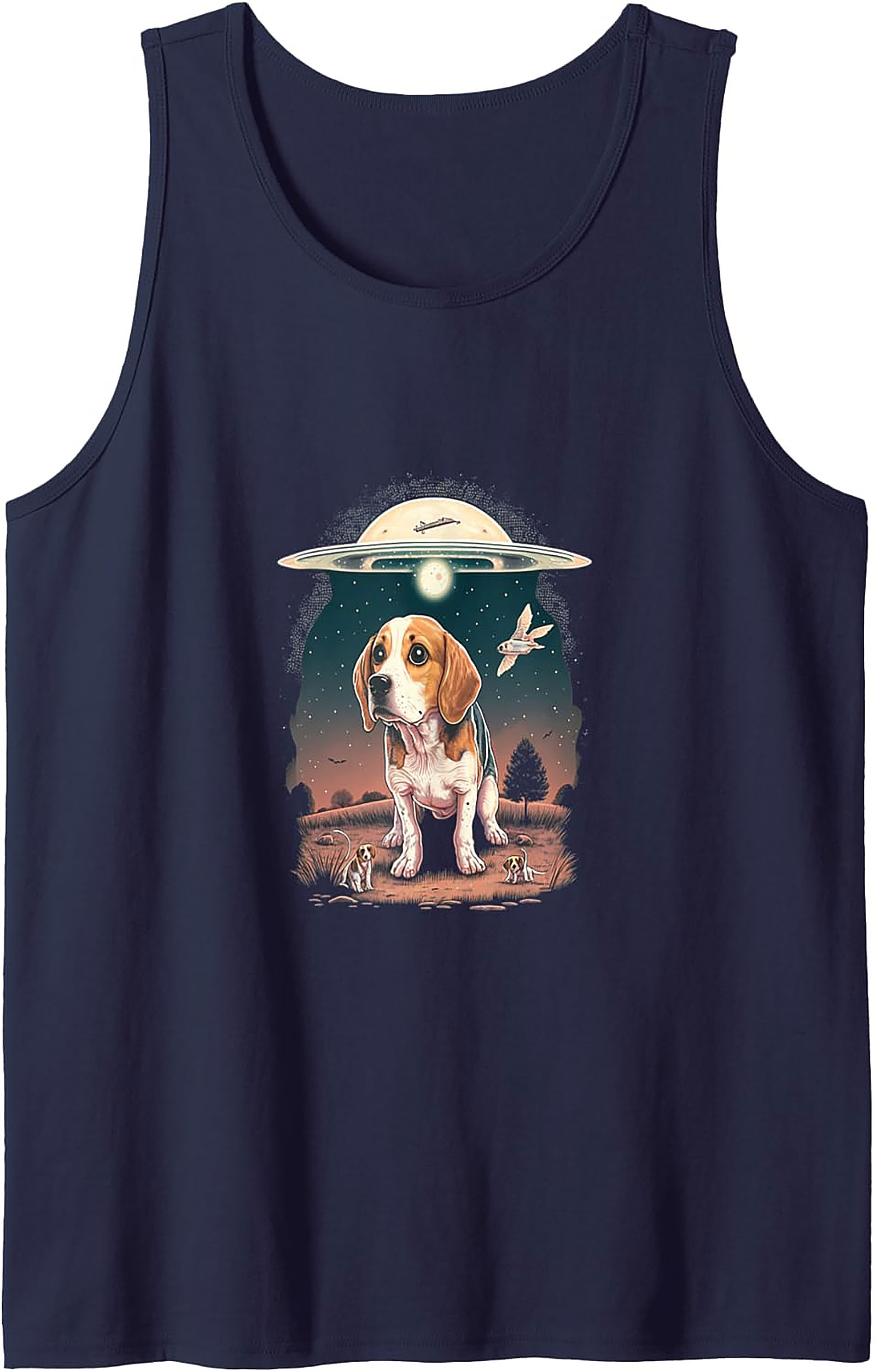 Beagle UFO Abduction Graphic Tank Top