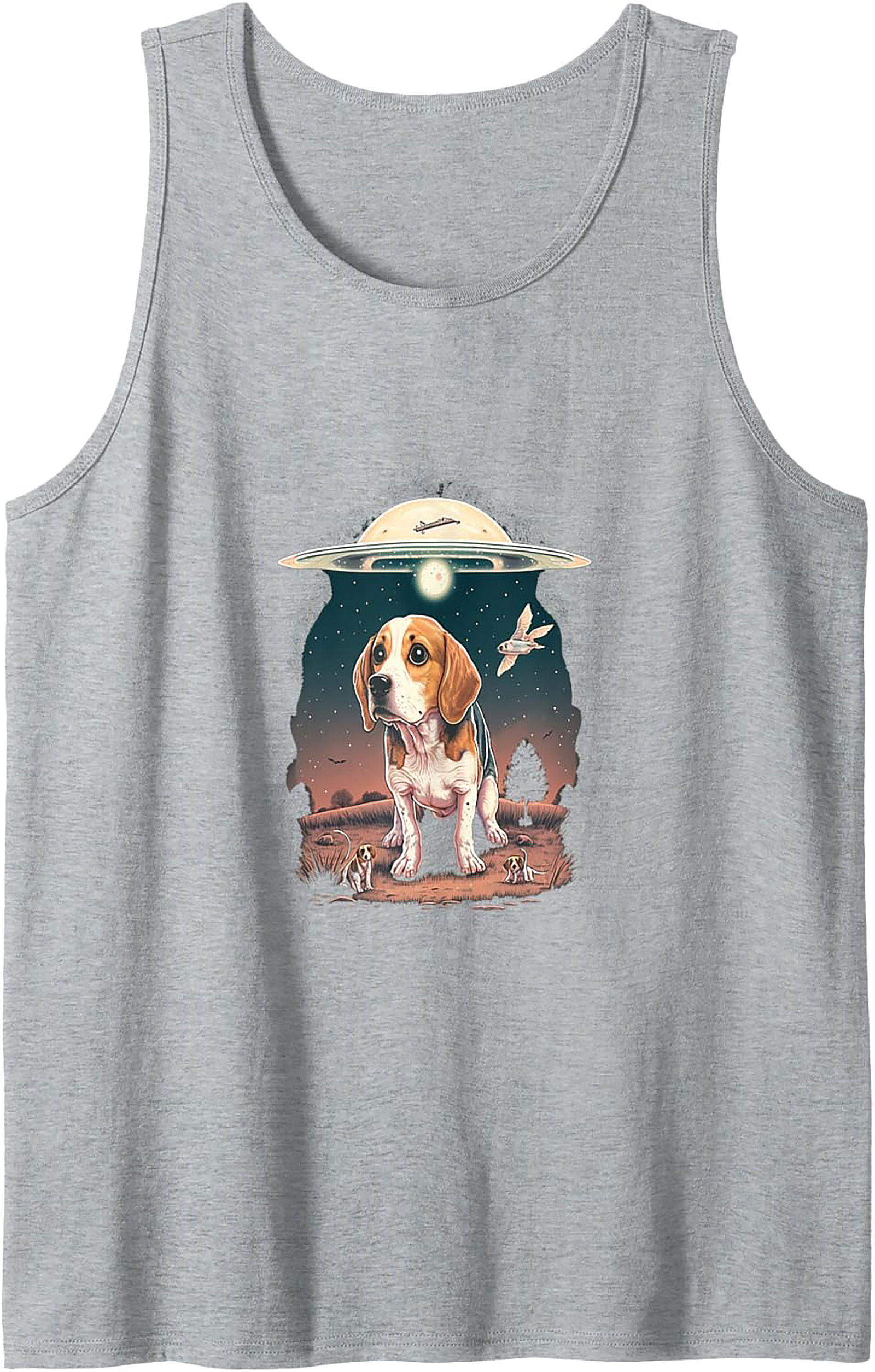 Beagle UFO Abduction Graphic Tank Top