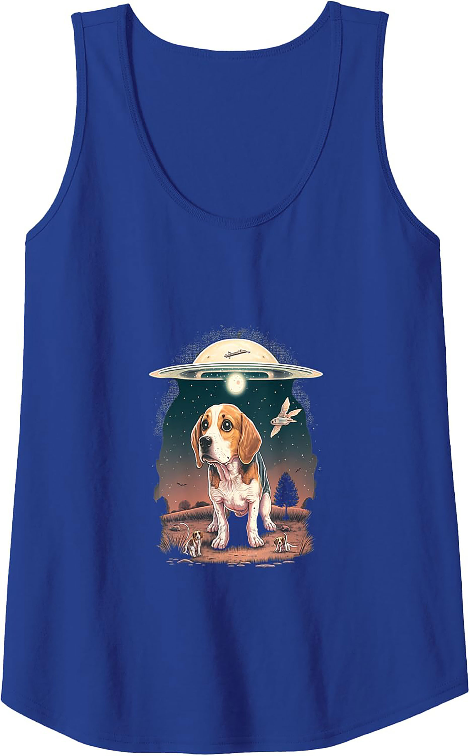 Beagle UFO Abduction Graphic Tank Top