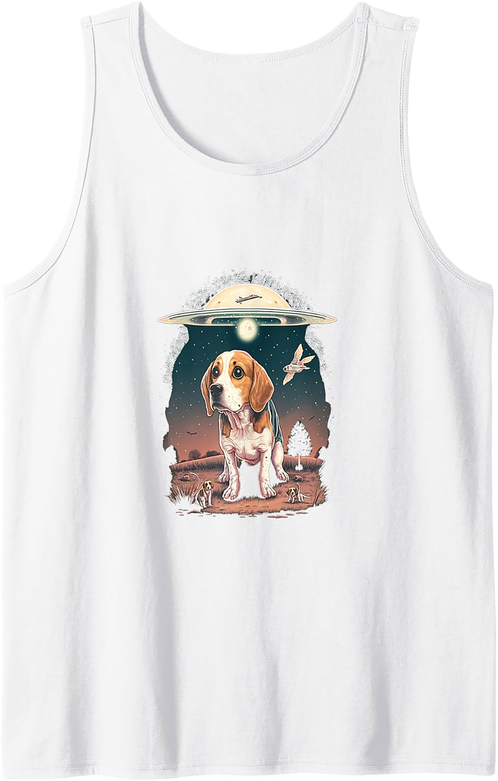 Beagle UFO Abduction Graphic Tank Top