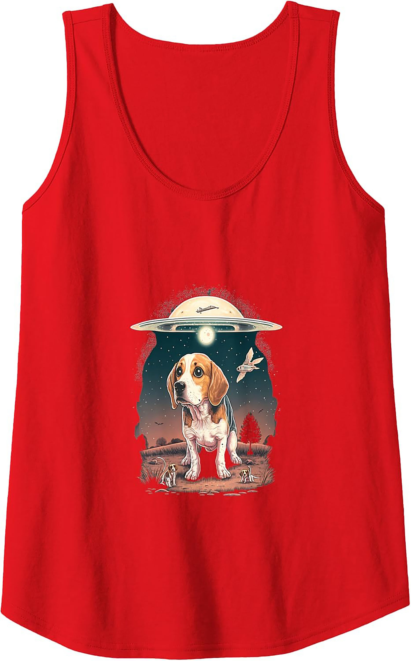 Beagle UFO Abduction Graphic Tank Top