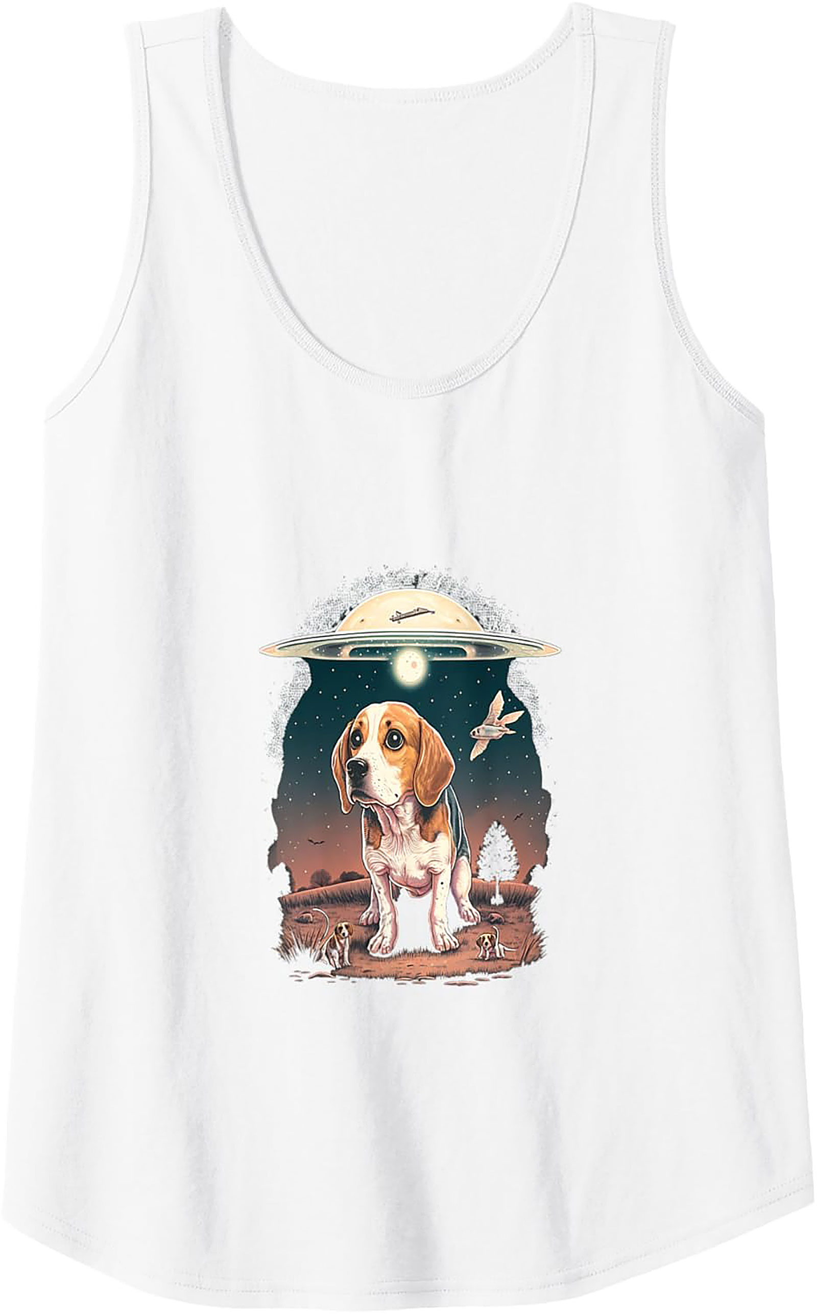Beagle UFO Abduction Graphic Tank Top