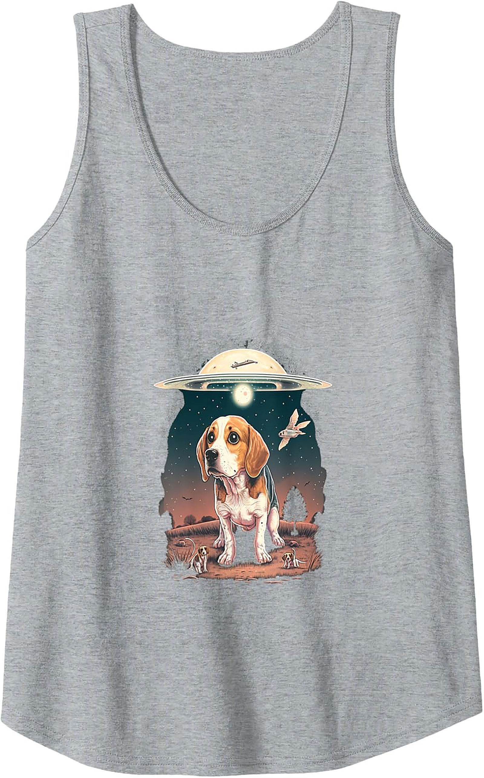 Beagle UFO Abduction Graphic Tank Top