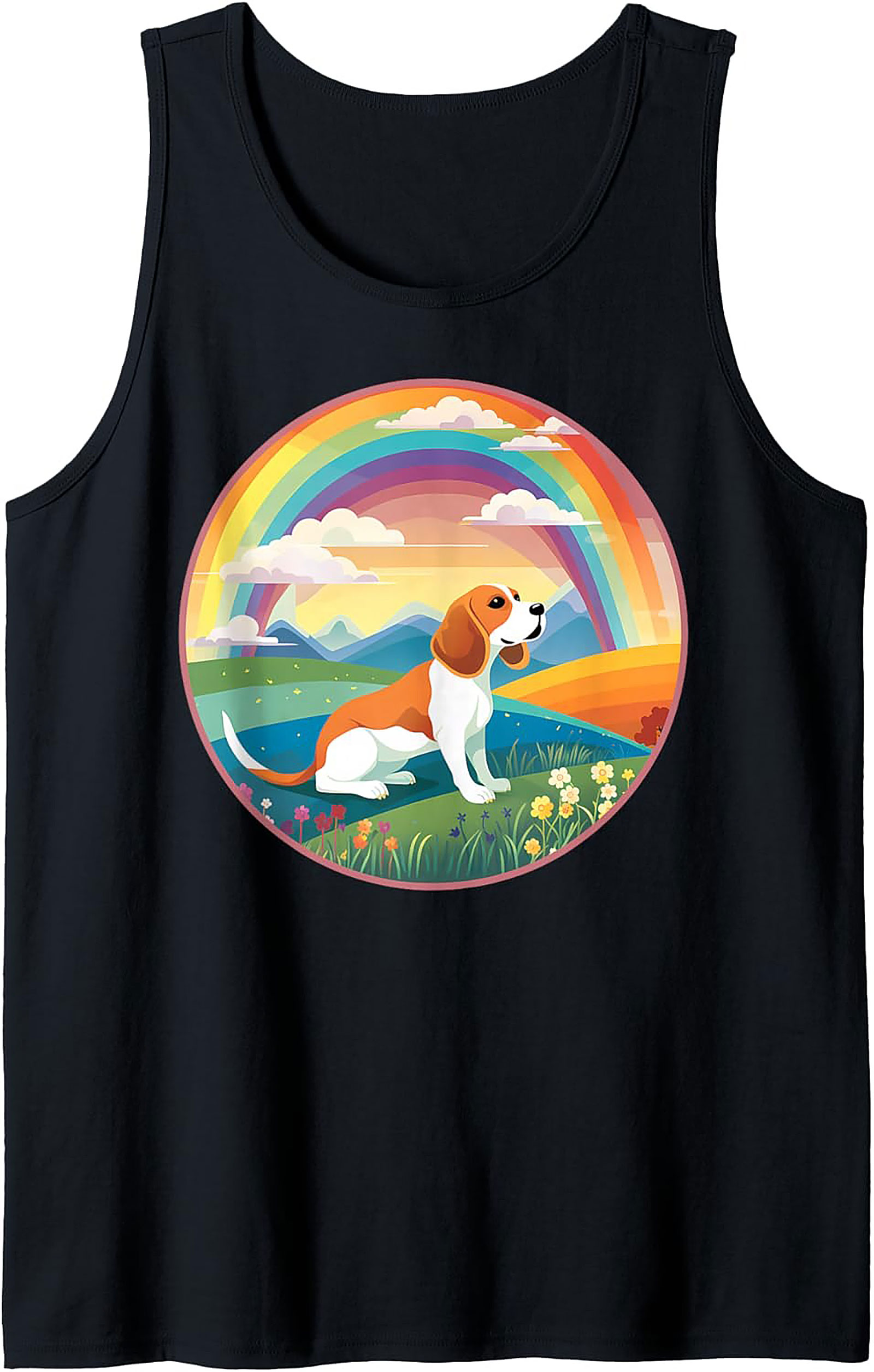 Beagle Dog Rainbow Graphic Tank Top: Vibrant Summer Sleeveless Shirt