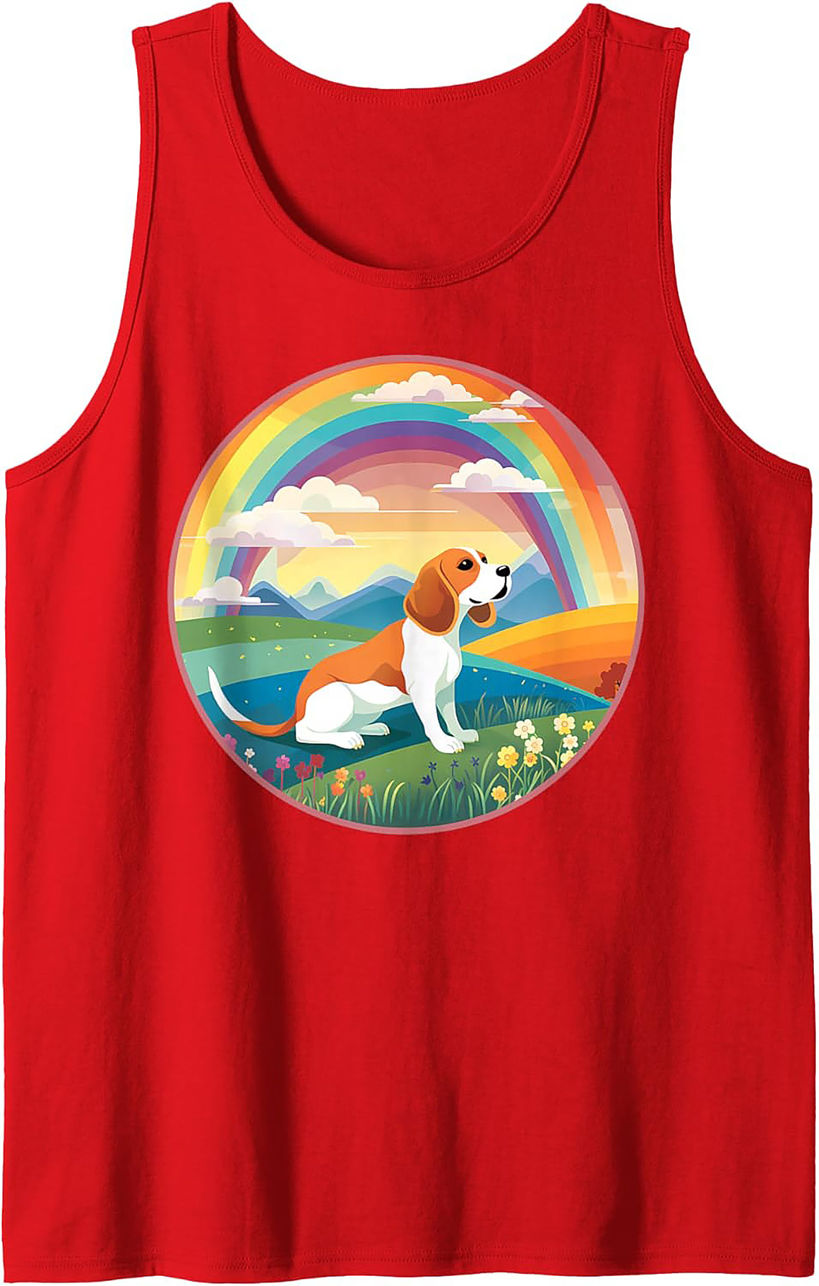 Beagle Dog Rainbow Graphic Tank Top: Vibrant Summer Sleeveless Shirt
