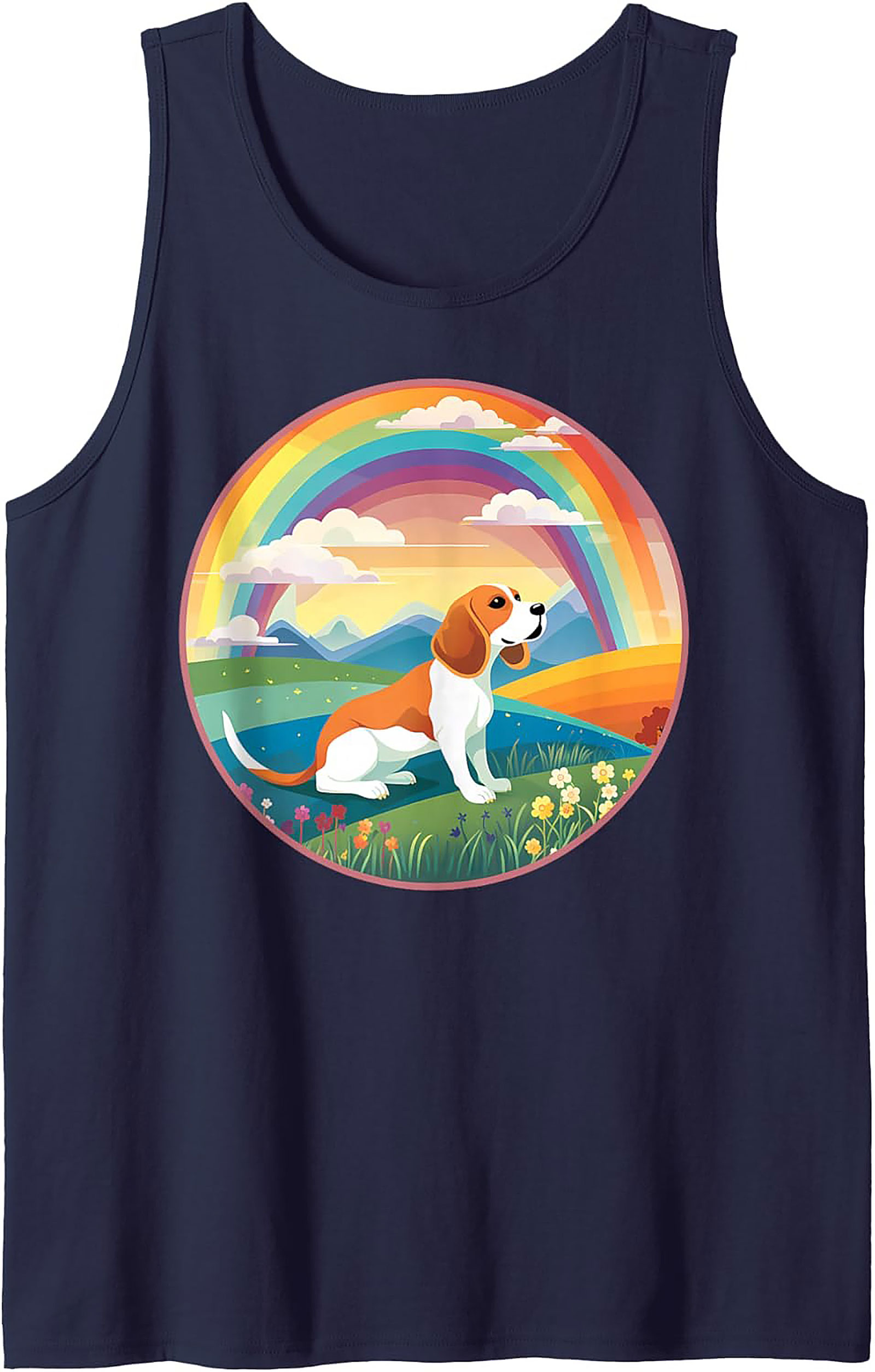 Beagle Dog Rainbow Graphic Tank Top: Vibrant Summer Sleeveless Shirt