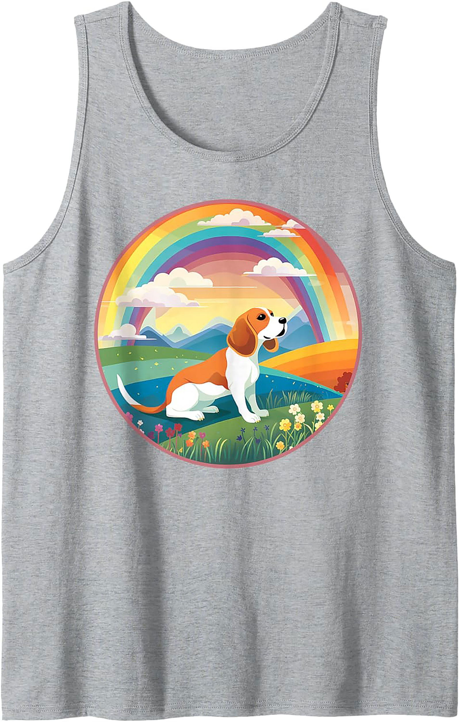 Beagle Dog Rainbow Graphic Tank Top: Vibrant Summer Sleeveless Shirt