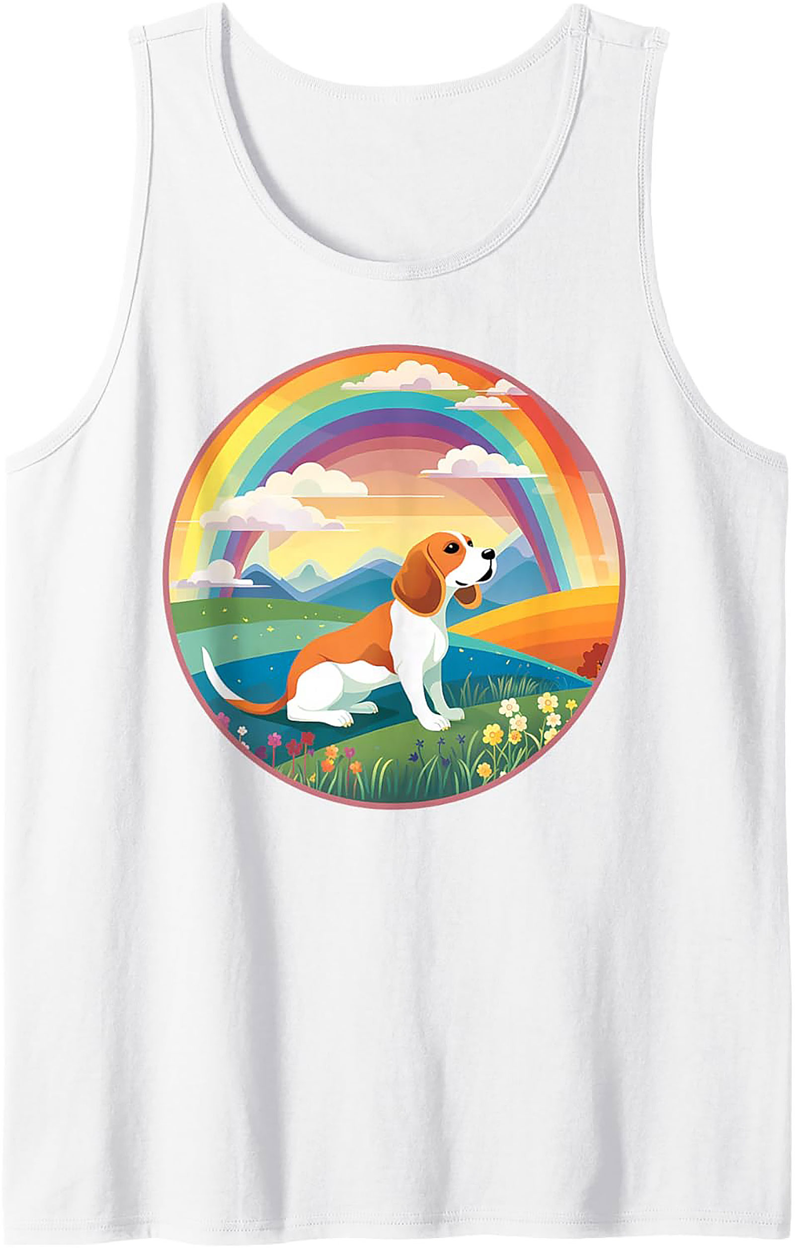 Beagle Dog Rainbow Graphic Tank Top: Vibrant Summer Sleeveless Shirt