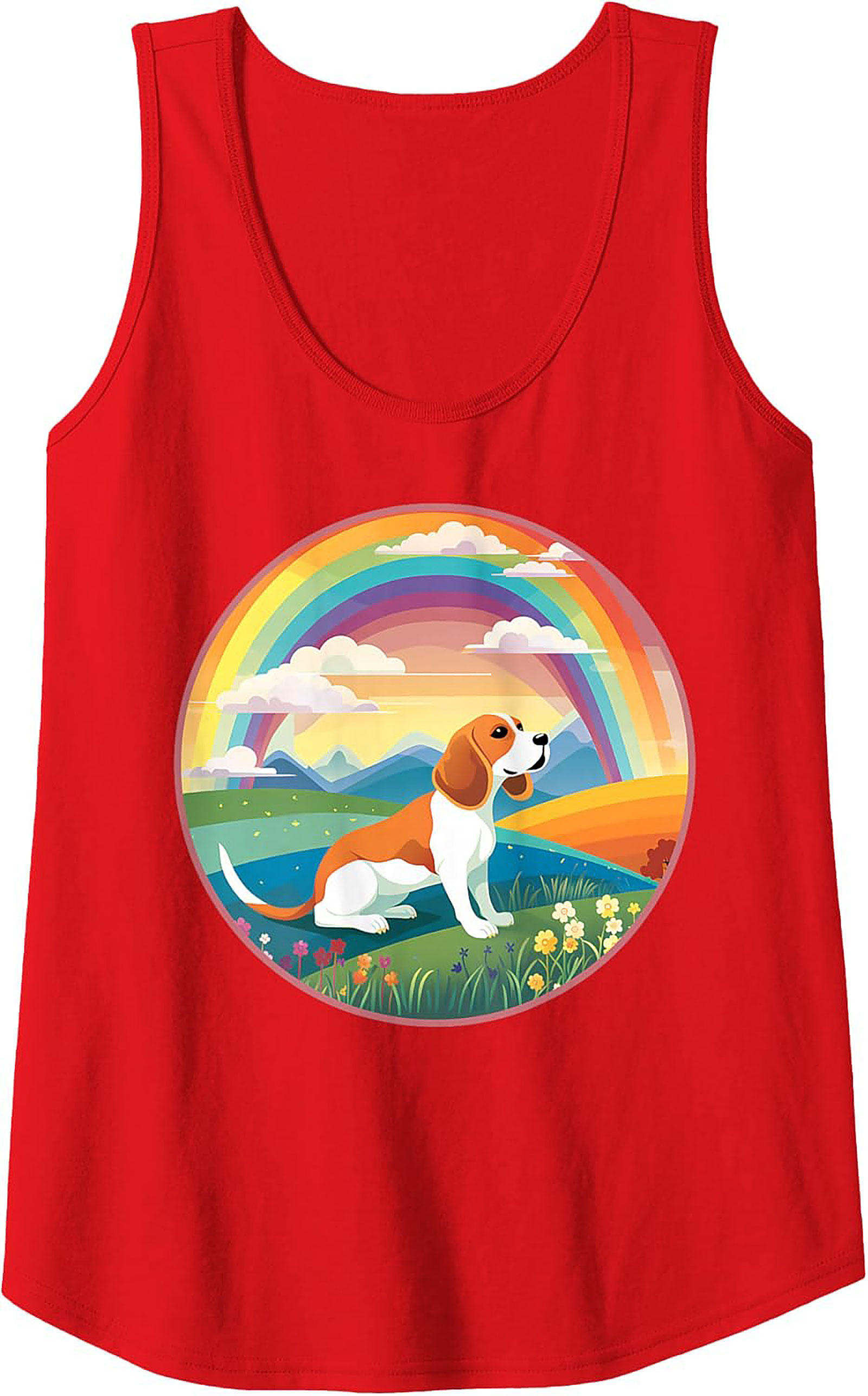Beagle Dog Rainbow Graphic Tank Top: Vibrant Summer Sleeveless Shirt