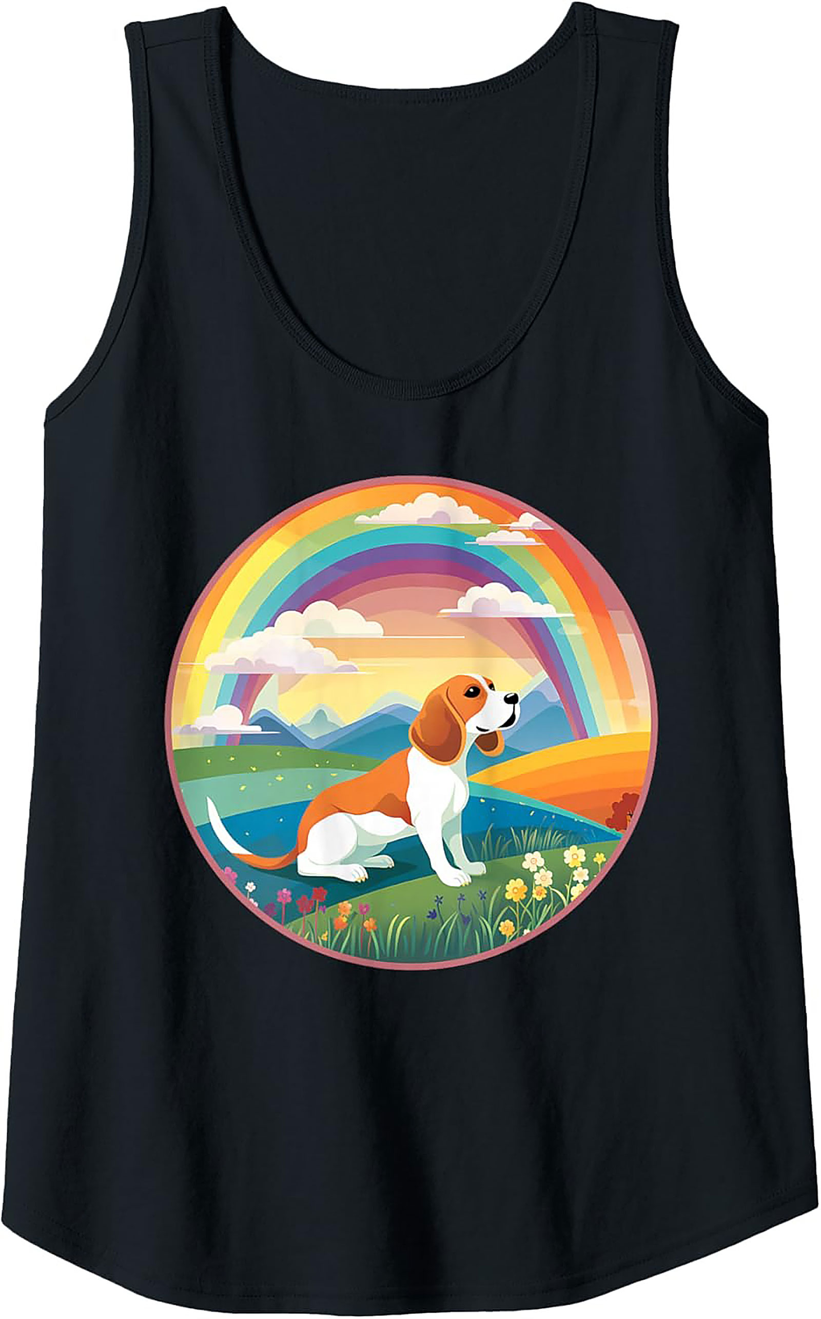 Beagle Dog Rainbow Graphic Tank Top: Vibrant Summer Sleeveless Shirt
