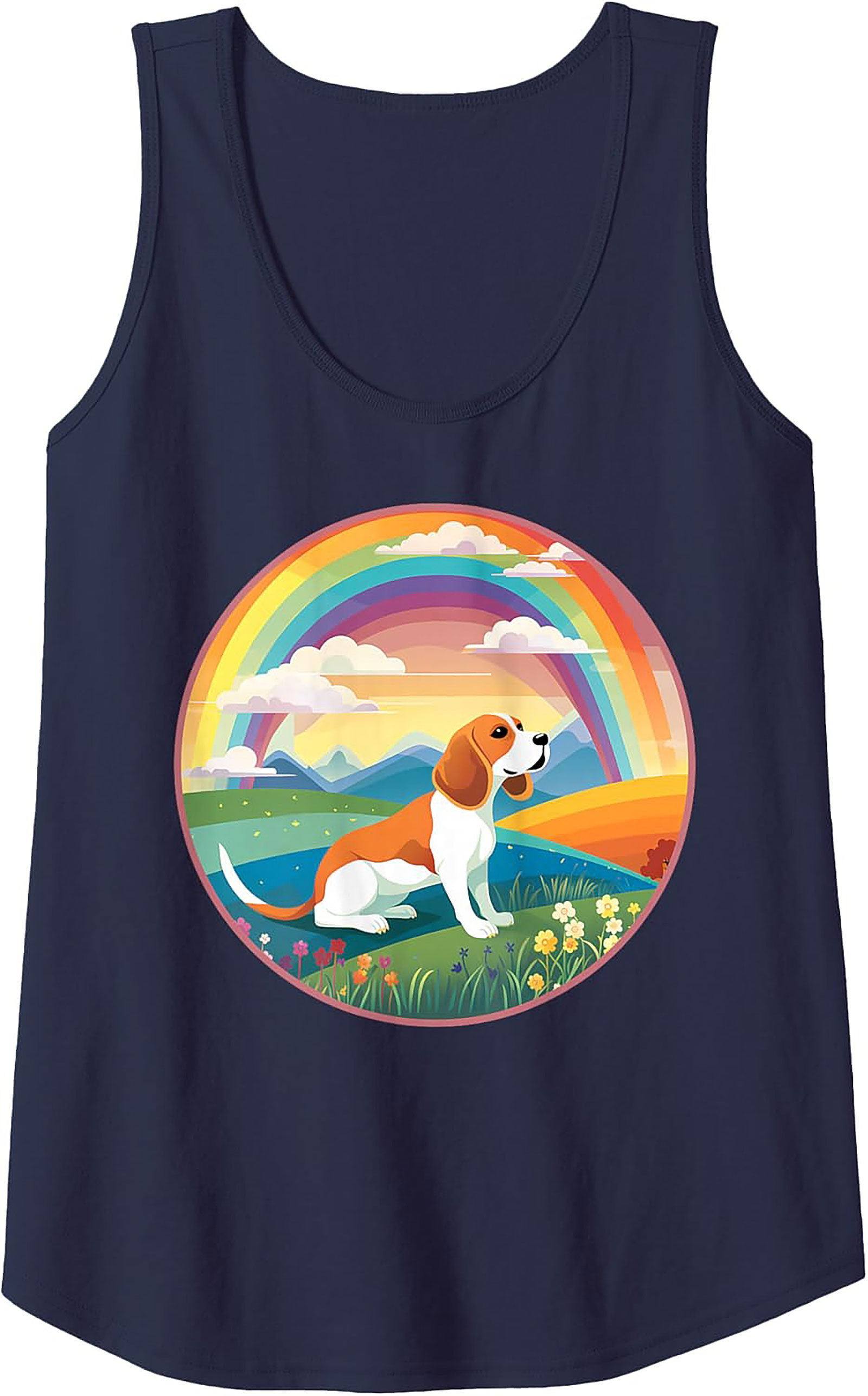 Beagle Dog Rainbow Graphic Tank Top: Vibrant Summer Sleeveless Shirt