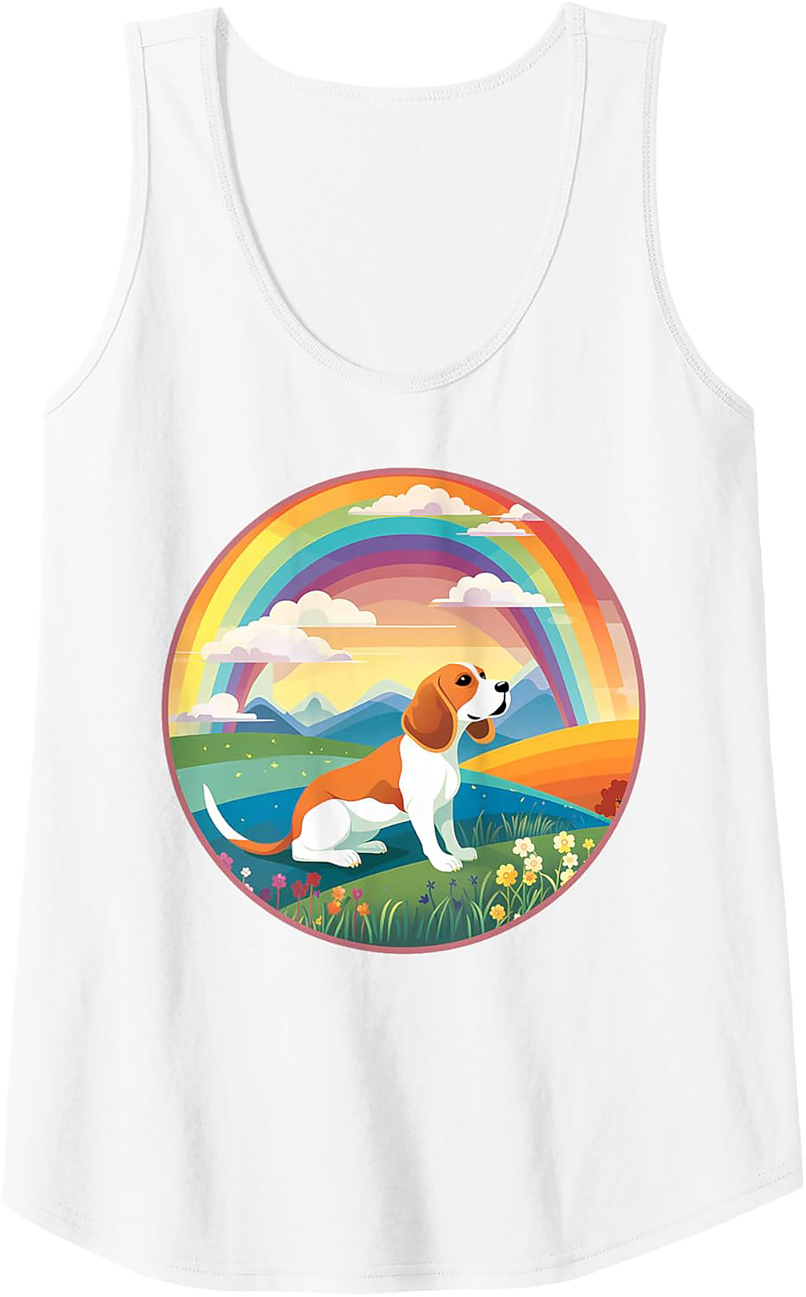 Beagle Dog Rainbow Graphic Tank Top: Vibrant Summer Sleeveless Shirt
