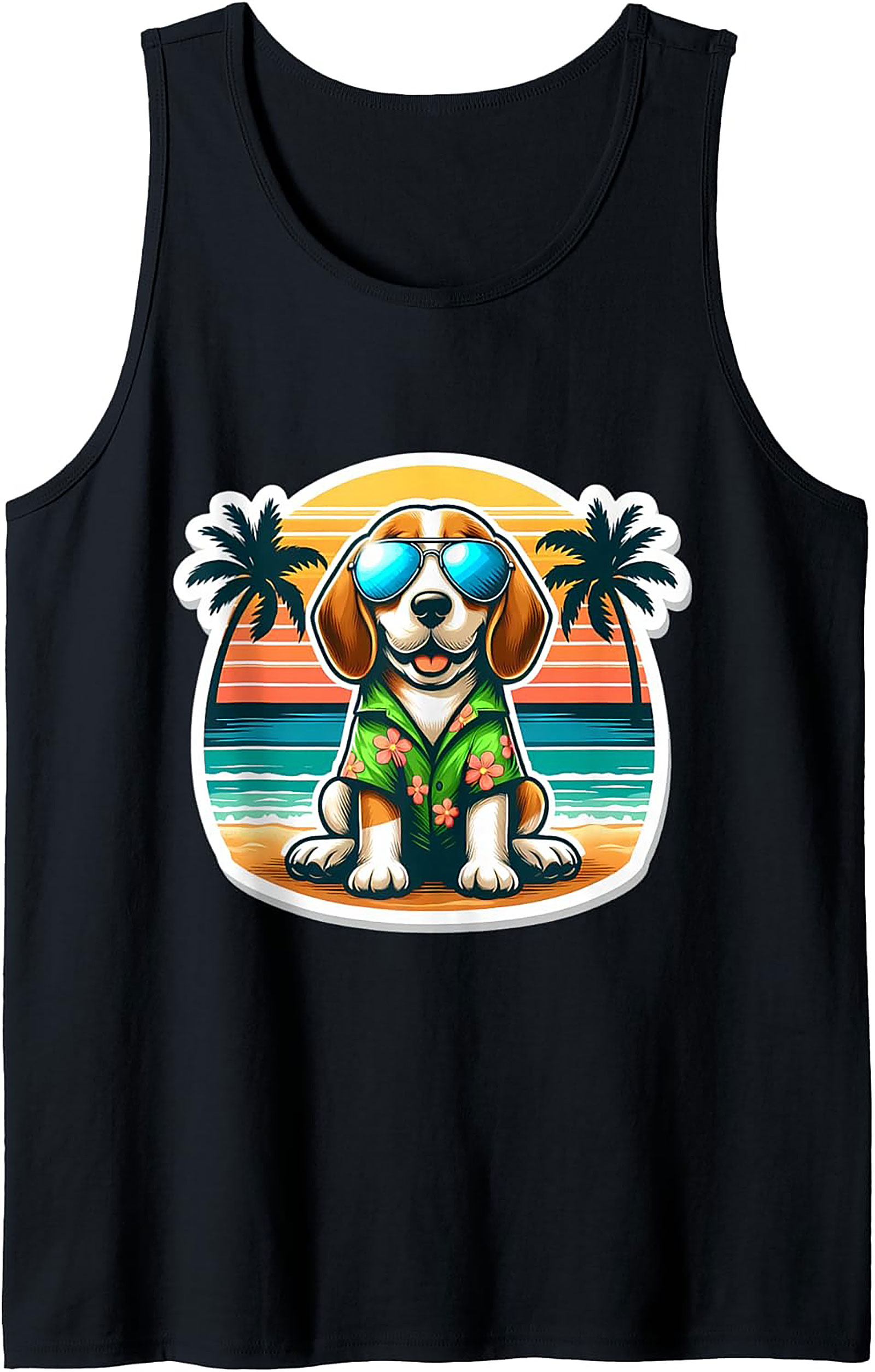 Beagle Summer Vacation Graphic Tank Top | Hawaiian Dog Sleeveless Shirt