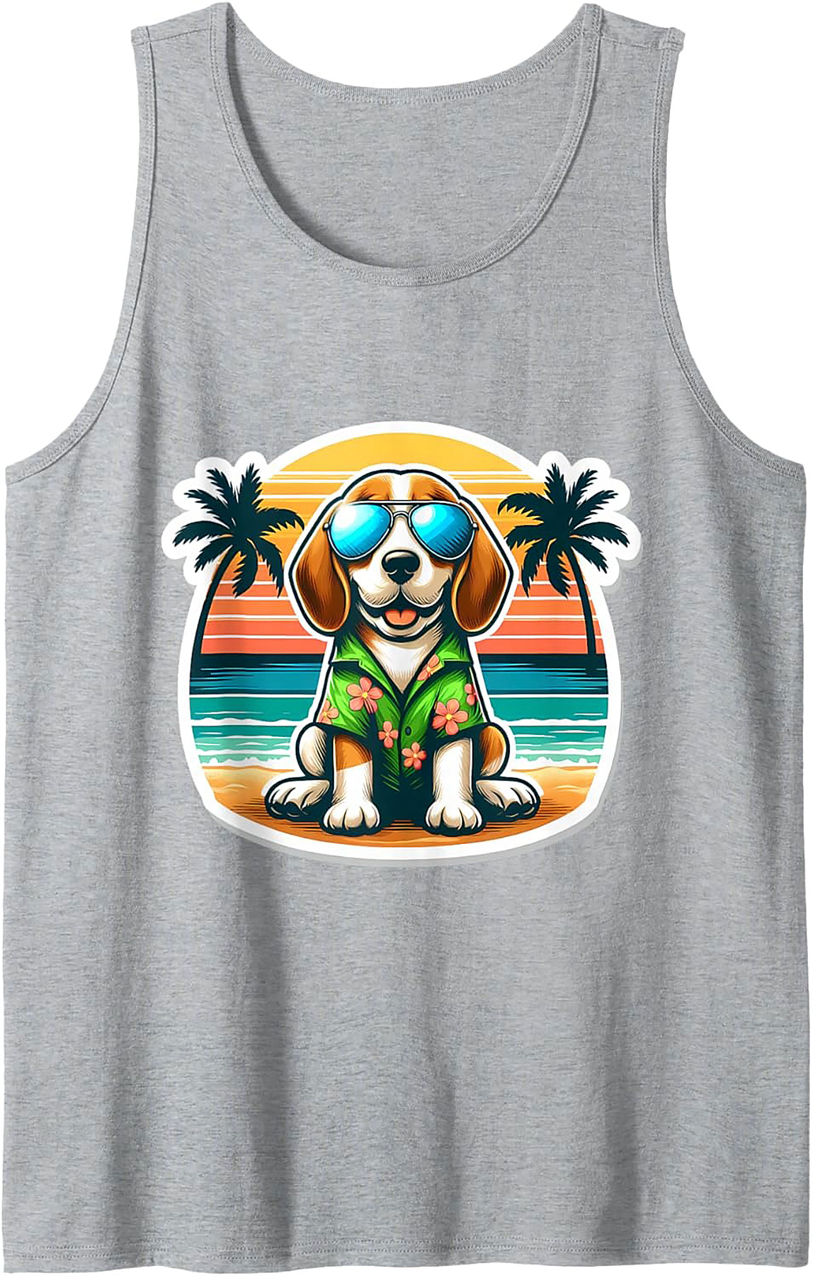 Beagle Summer Vacation Graphic Tank Top | Hawaiian Dog Sleeveless Shirt