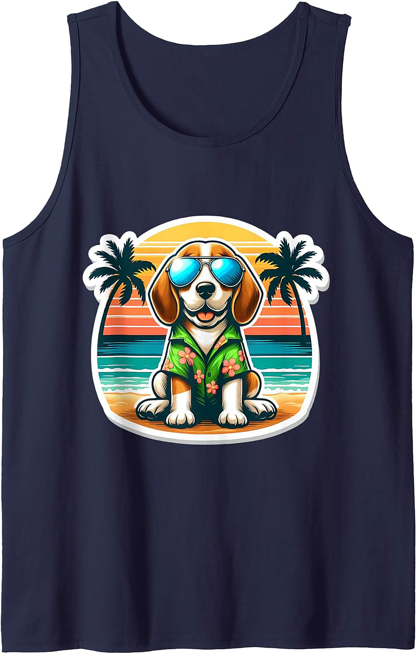 Beagle Summer Vacation Graphic Tank Top | Hawaiian Dog Sleeveless Shirt