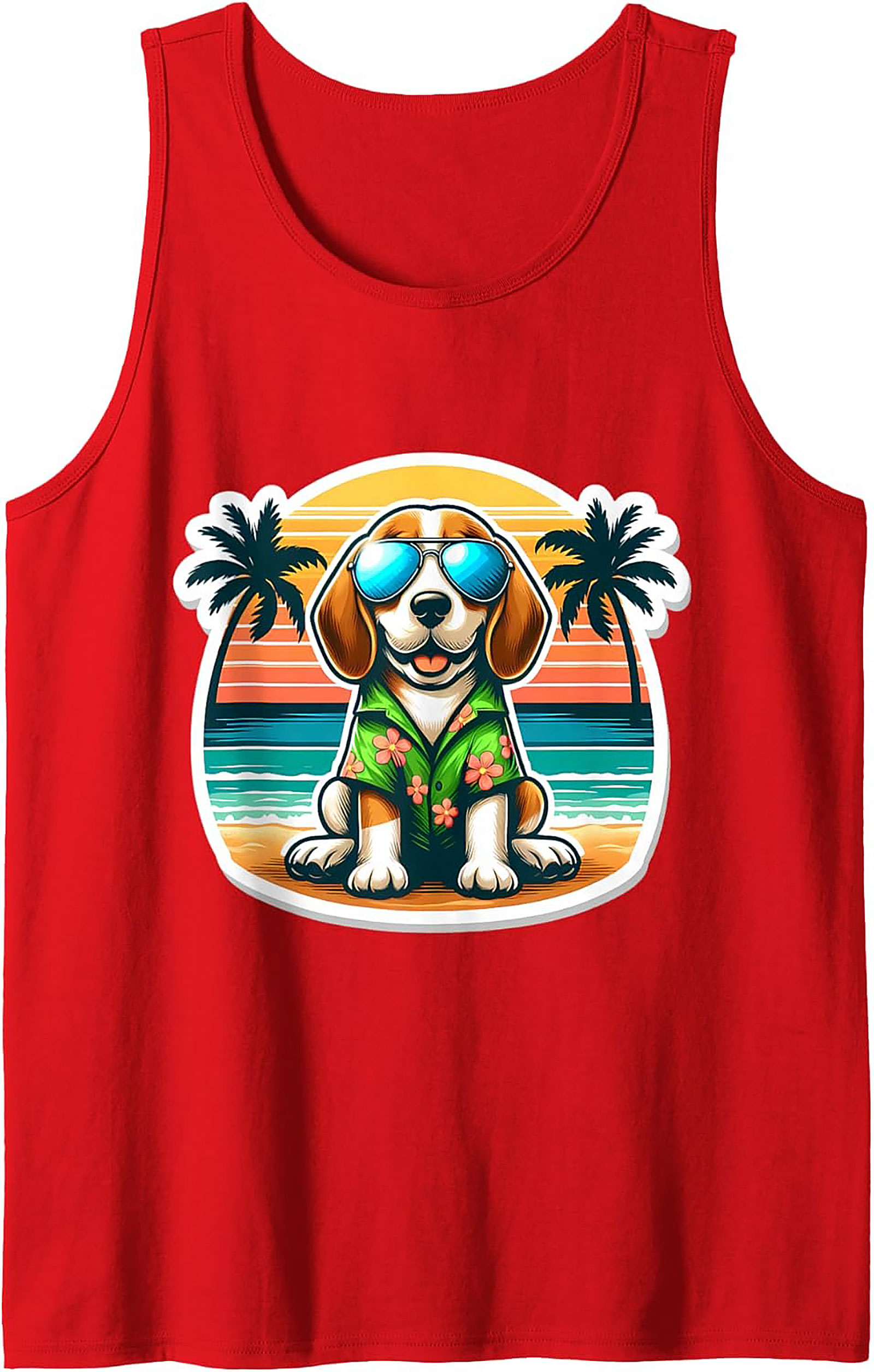 Beagle Summer Vacation Graphic Tank Top | Hawaiian Dog Sleeveless Shirt
