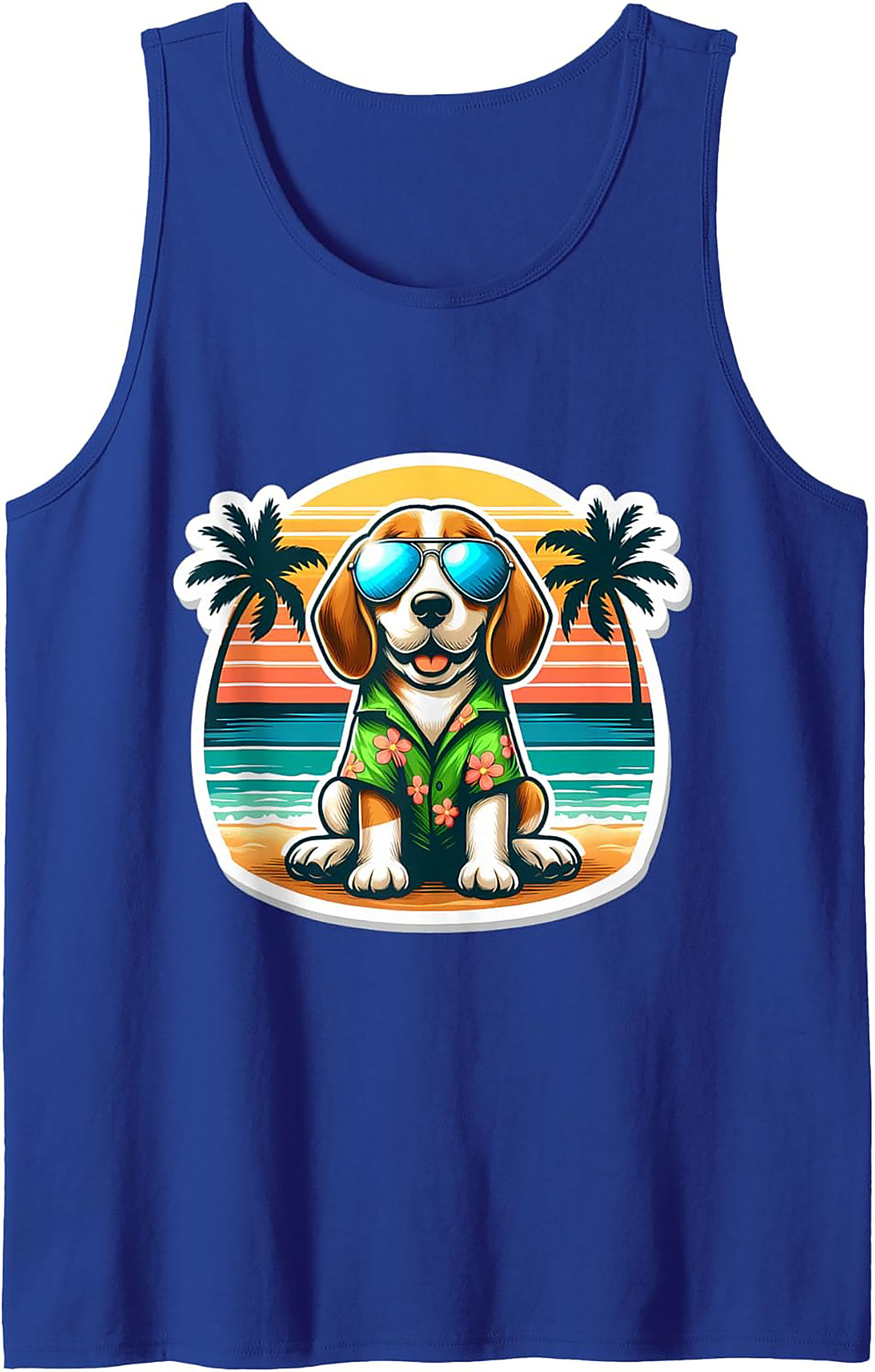 Beagle Summer Vacation Graphic Tank Top | Hawaiian Dog Sleeveless Shirt